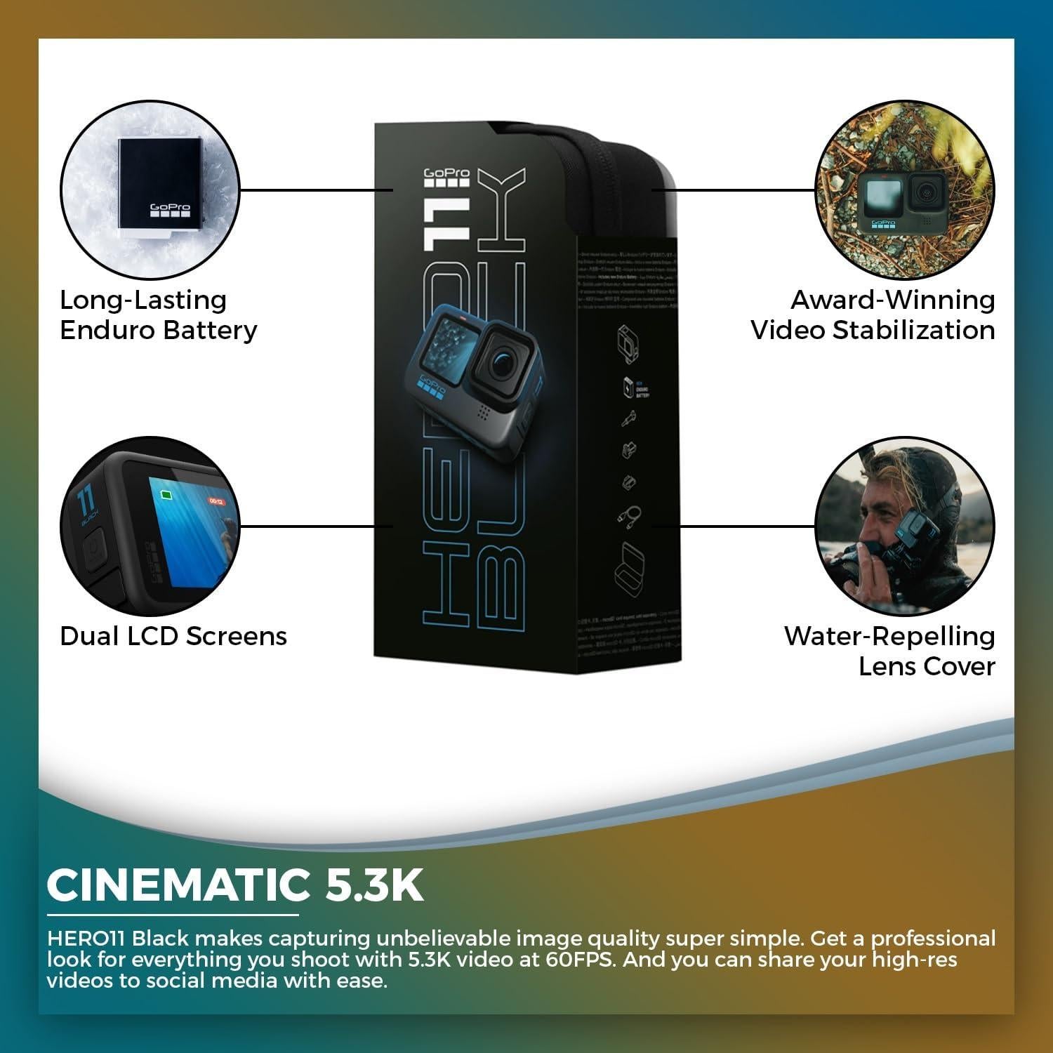 GoPro HERO11 Black - Cámara de Acción 5.3K, 27MP, Impermeable