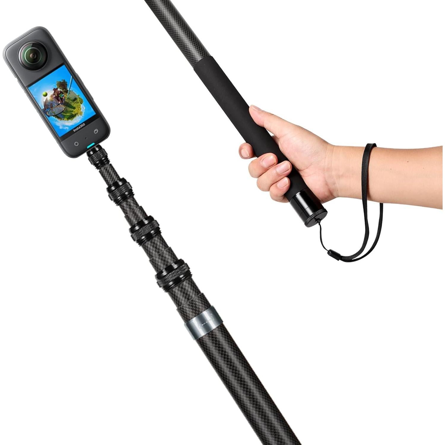 Palo de Selfie Invisible Qisahng 3.0m Fibra de Carbono para Cámaras