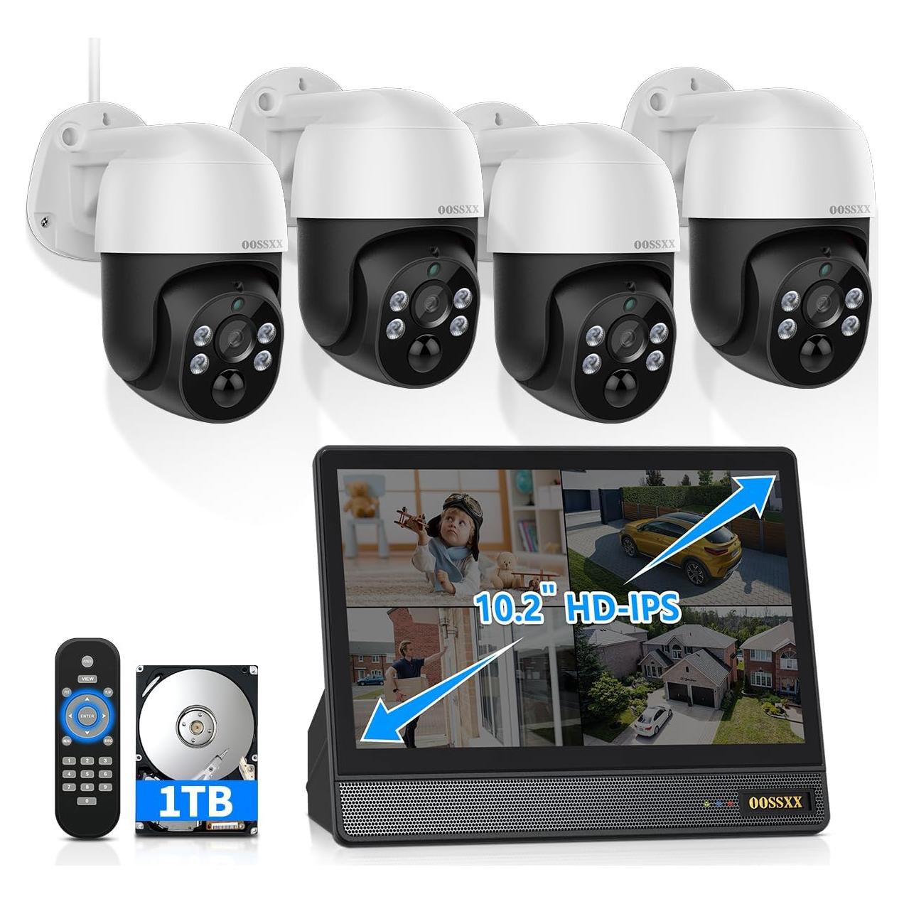 10’’ UHD Monitor 4K Auto Tracking 2-Way Audio PoE Outdoor Wired Security Camera System Home Cameras Video Surveillance DVR Kit