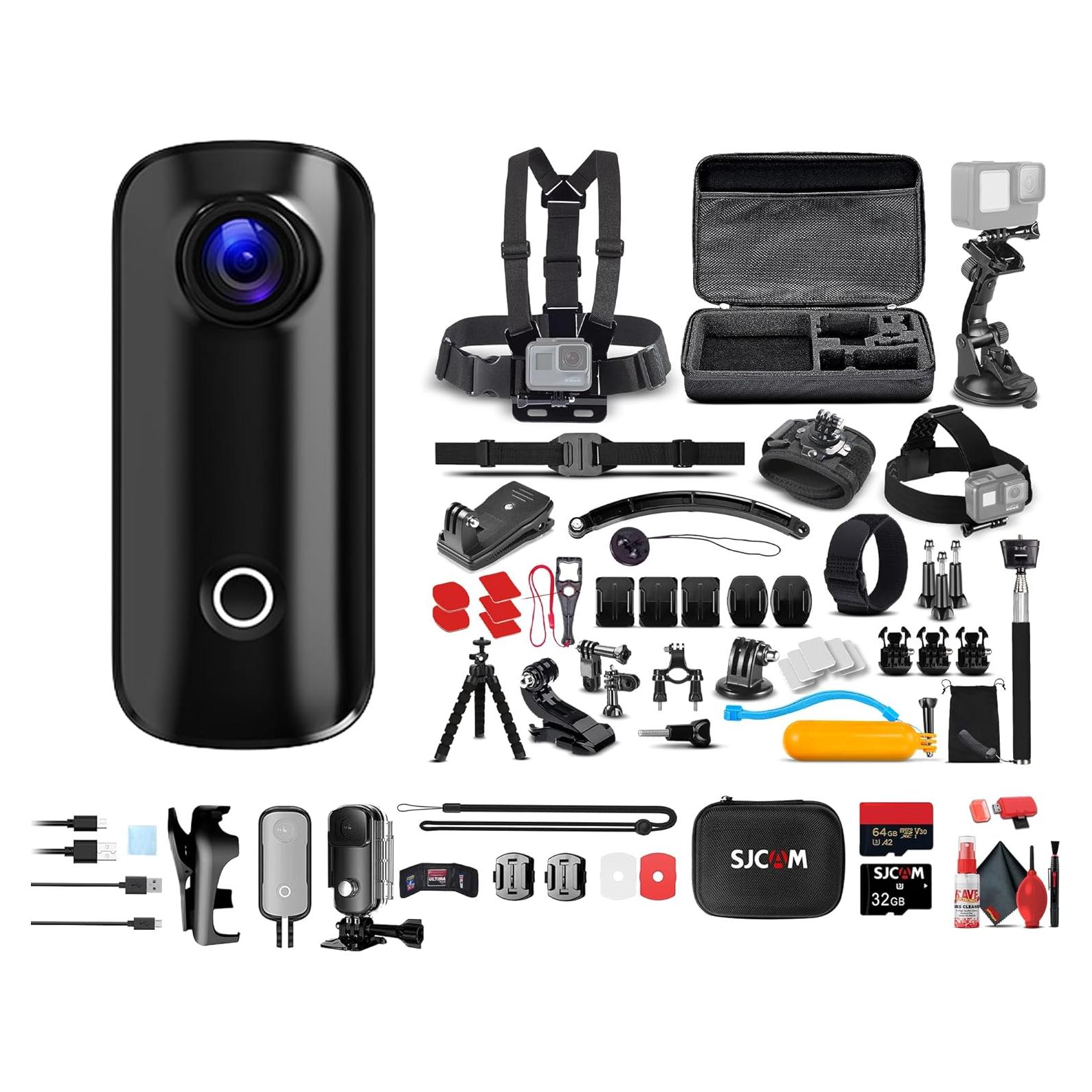 Cámara de Acción SJCAM C100 Plus 4K Negra con Accesorios