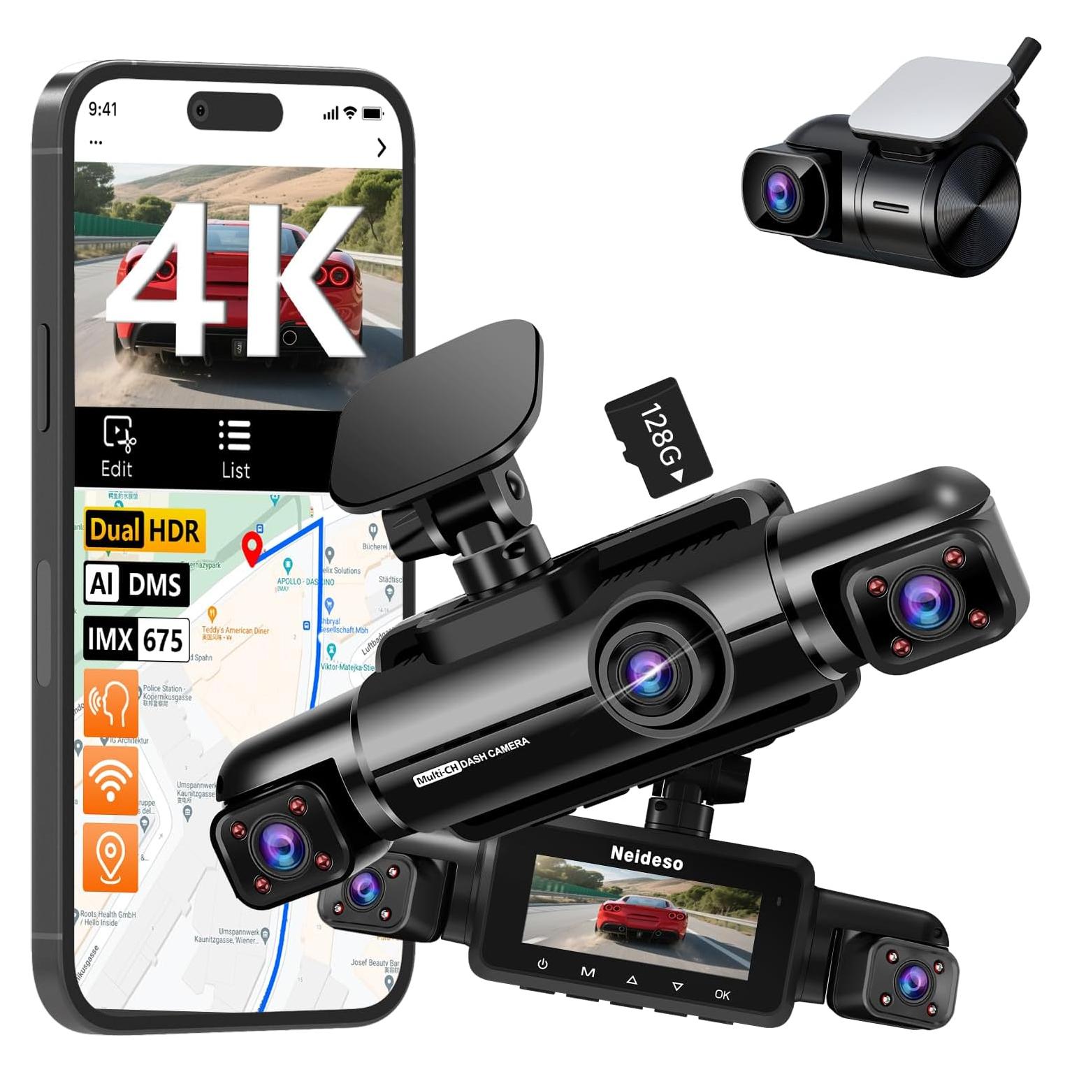 Dash Cam 4K 4 Channel, STARVIS 2 IMX675 Sensor AI Dashcam with Driver Monitor System, 4K+1080P*3 Car Camera, 360° Dash Camera 5G WiFi GPS, 128GB SD Card Night Vision 24H Parking Mode, N900-4CH
