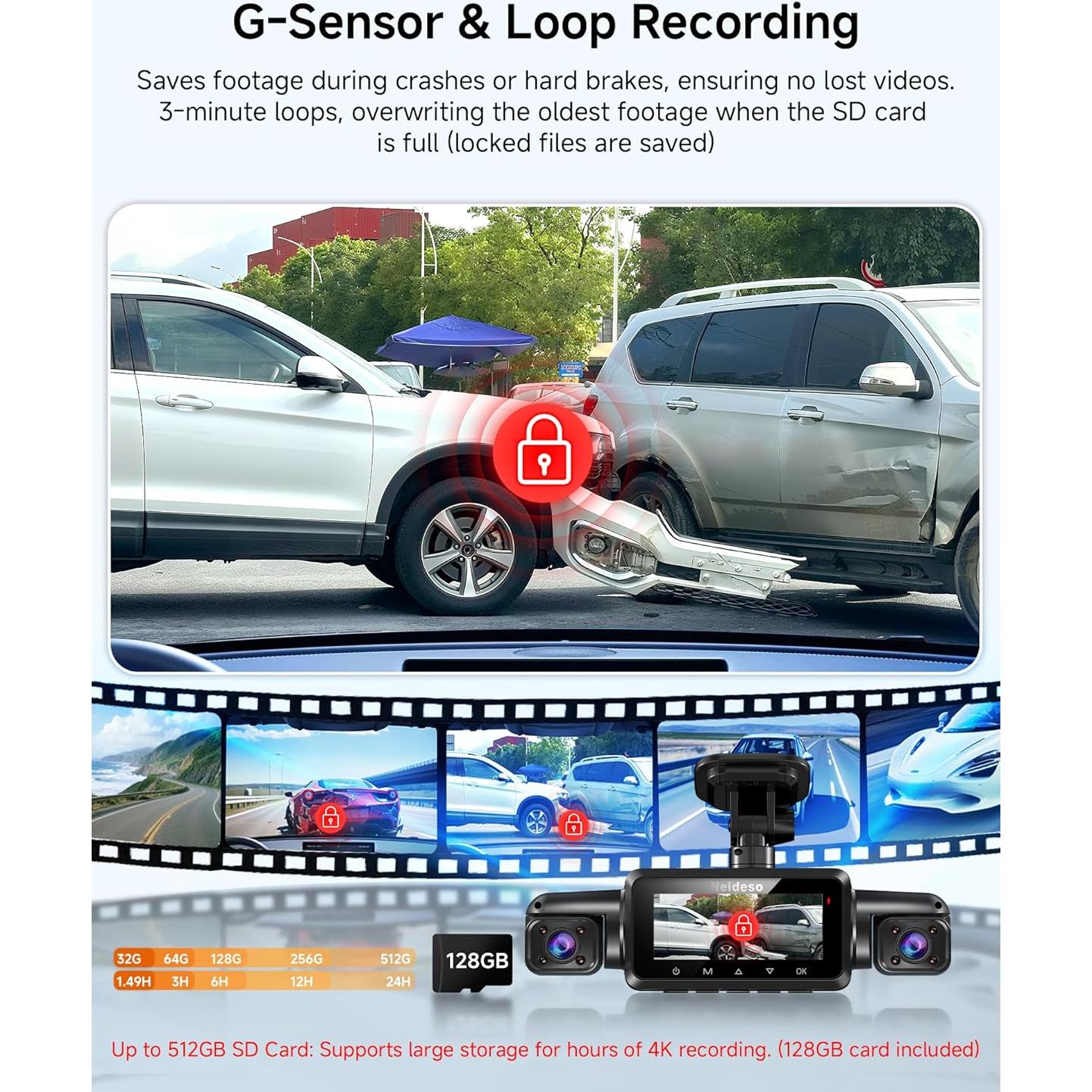 Dash Cam 4K 4 Channel, STARVIS 2 IMX675 Sensor AI Dashcam with Driver Monitor System, 4K+1080P*3 Car Camera, 360° Dash Camera 5G WiFi GPS, 128GB SD Card Night Vision 24H Parking Mode, N900-4CH