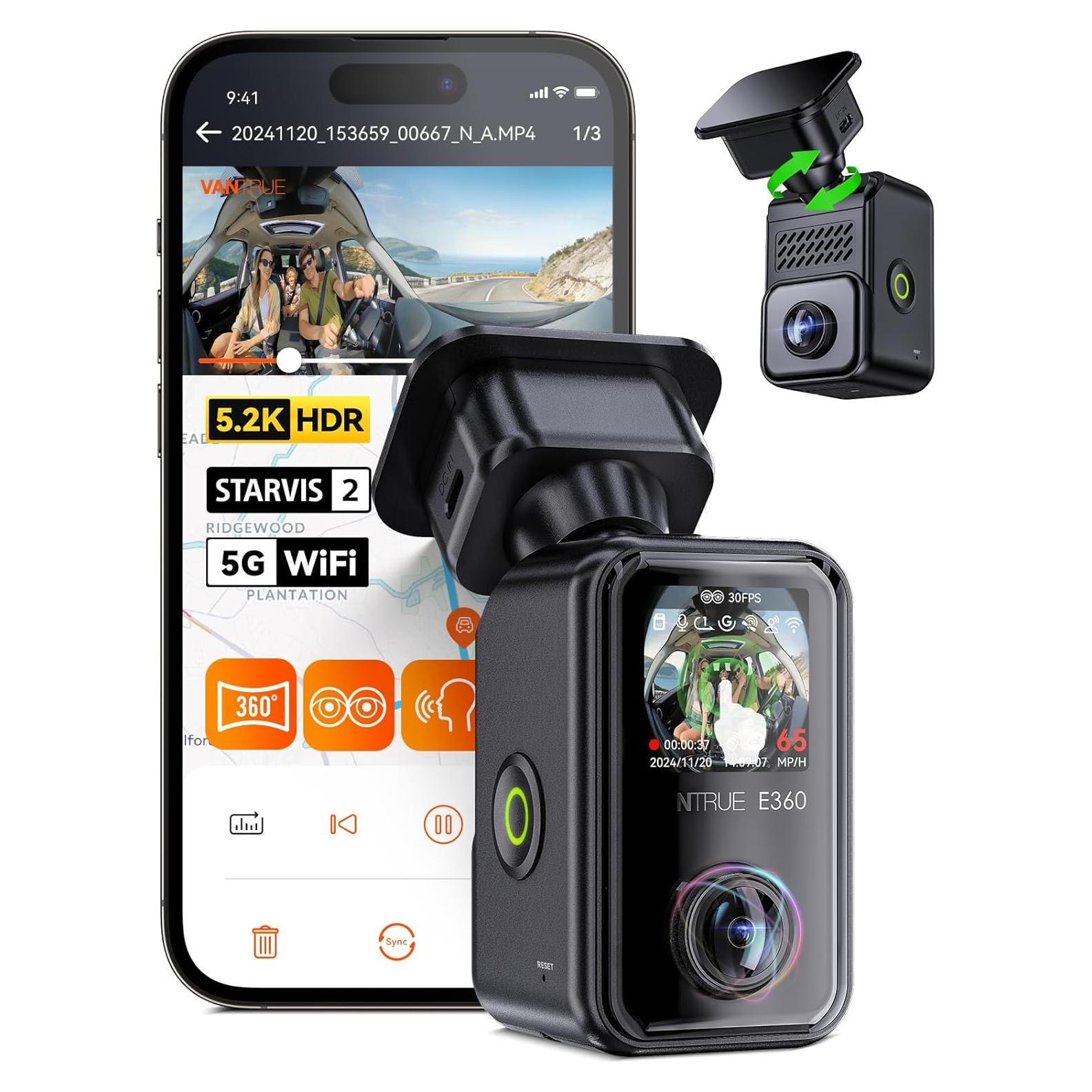 Cámara Dash Cam Vantrue E360 5.2K 360° Doble STARVIS 2