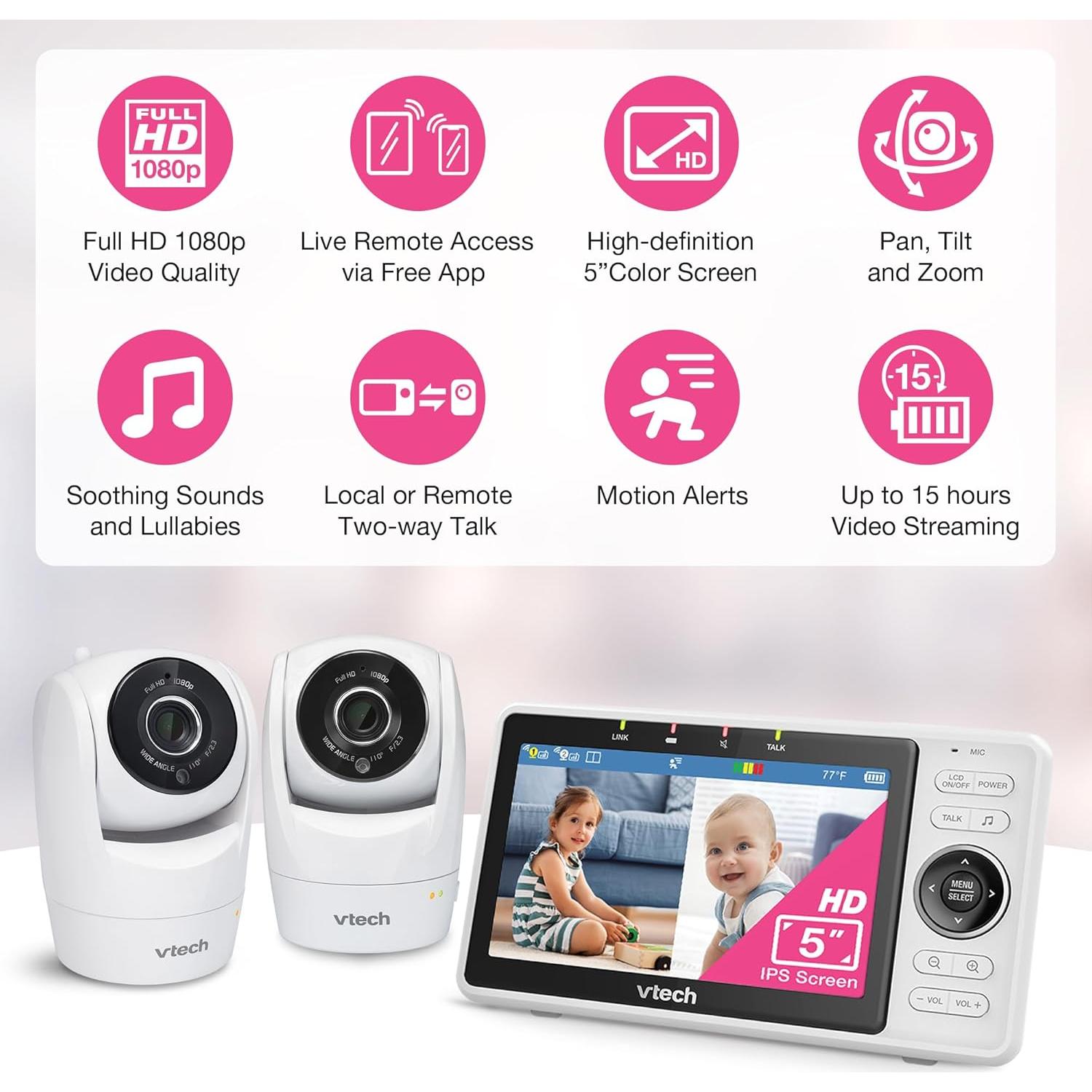 Monitor de Bebé VTech VM901-2HD con 2 Cámaras FHD 1080p