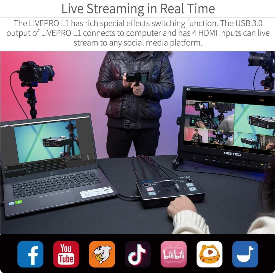 Mezclador de Video Feelworld LIVEPRO L1 4 Entradas HDMI USB 3.0