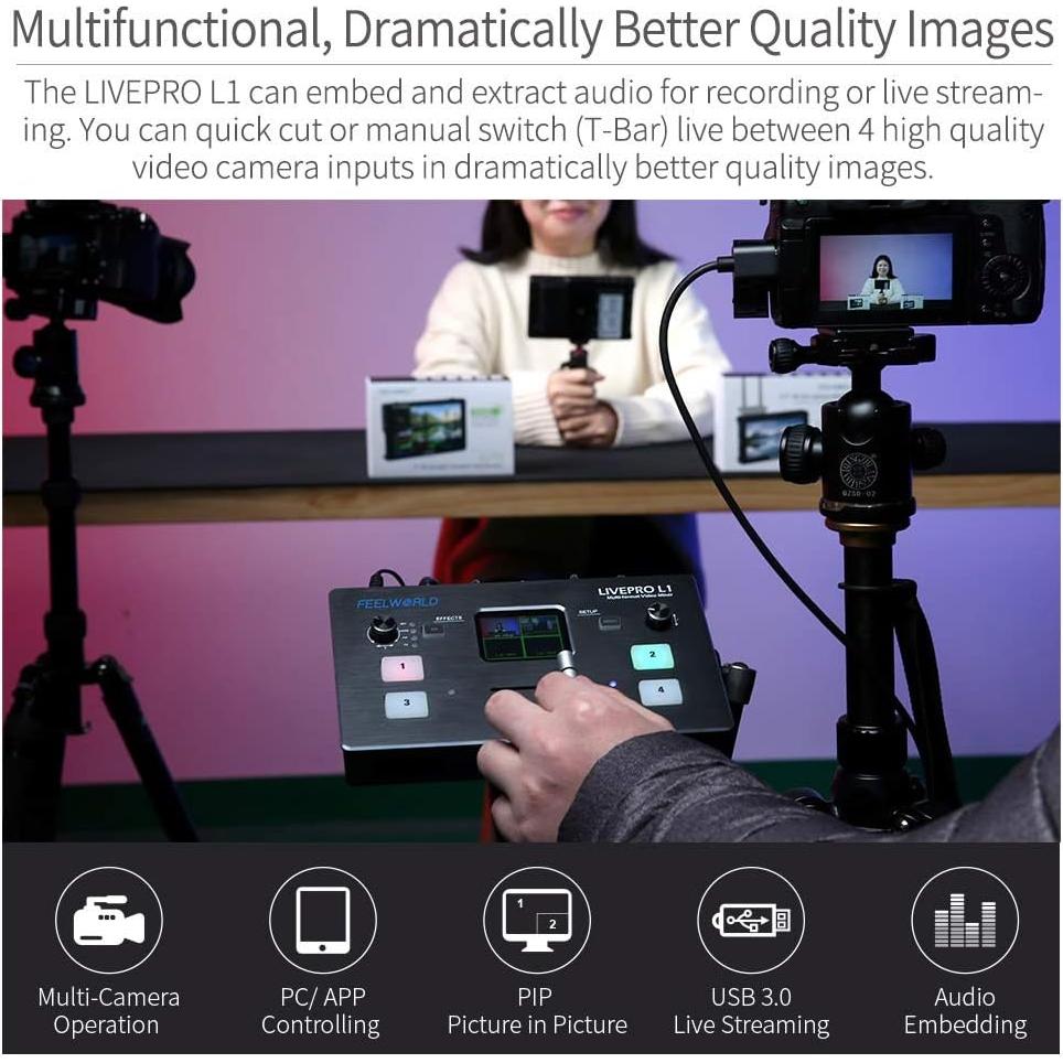 Mezclador de Video Feelworld LIVEPRO L1 4 Entradas HDMI USB 3.0