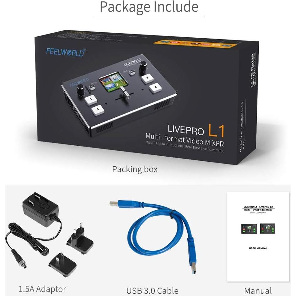 Mezclador de Video Feelworld LIVEPRO L1 4 Entradas HDMI USB 3.0