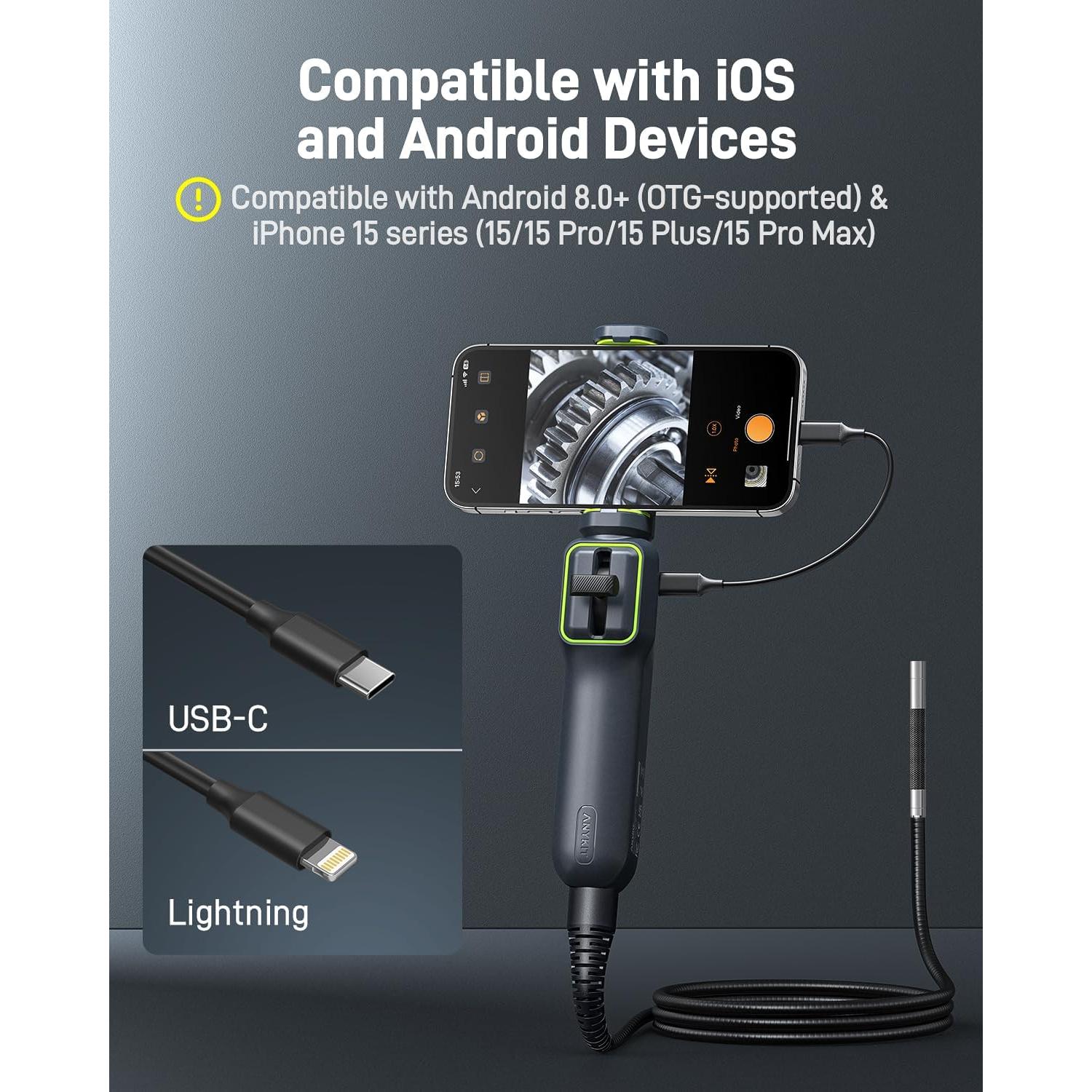 Borescopio Articulado Anykit AD100 HD 1920P 1.19M IP67