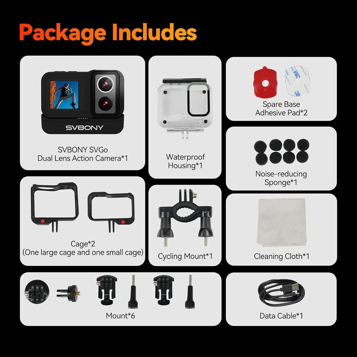 Cámara de Acción SVBONY SVGo 4K 30fps Doble Lente Impermeable