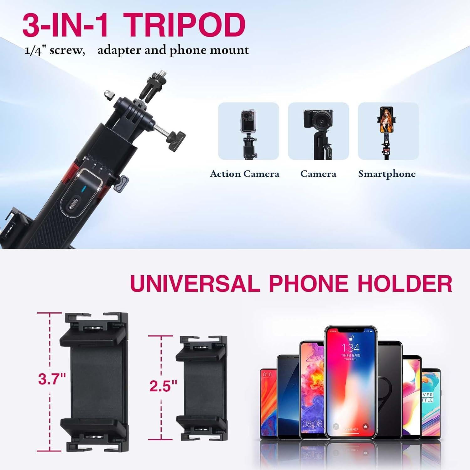 Trípode Selfie Retráctil KNJWGGNM 1.8m con AI y Control Remoto