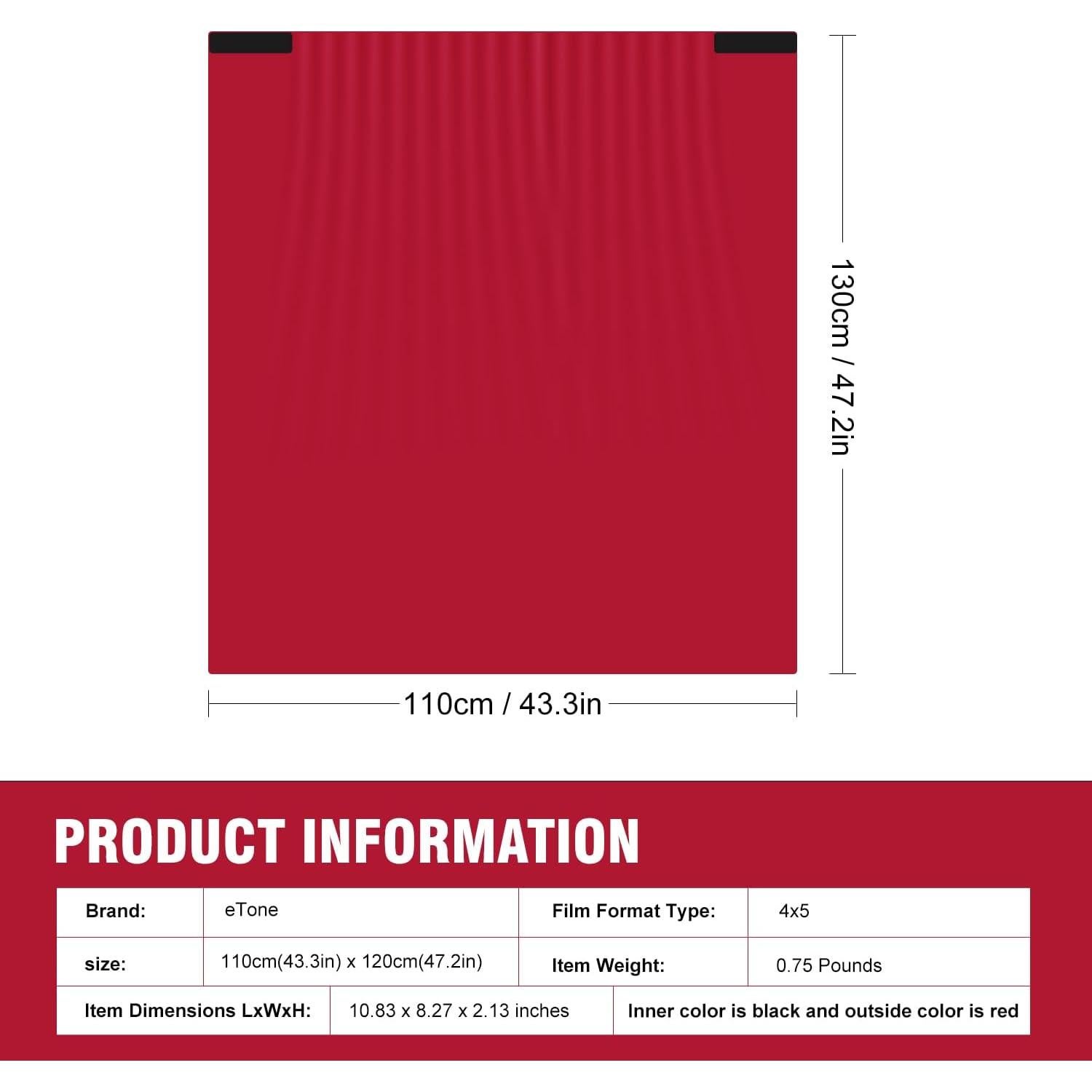 Capucha Profesional eTone 4x5 Tela Oscura Roja Negra 110x120cm