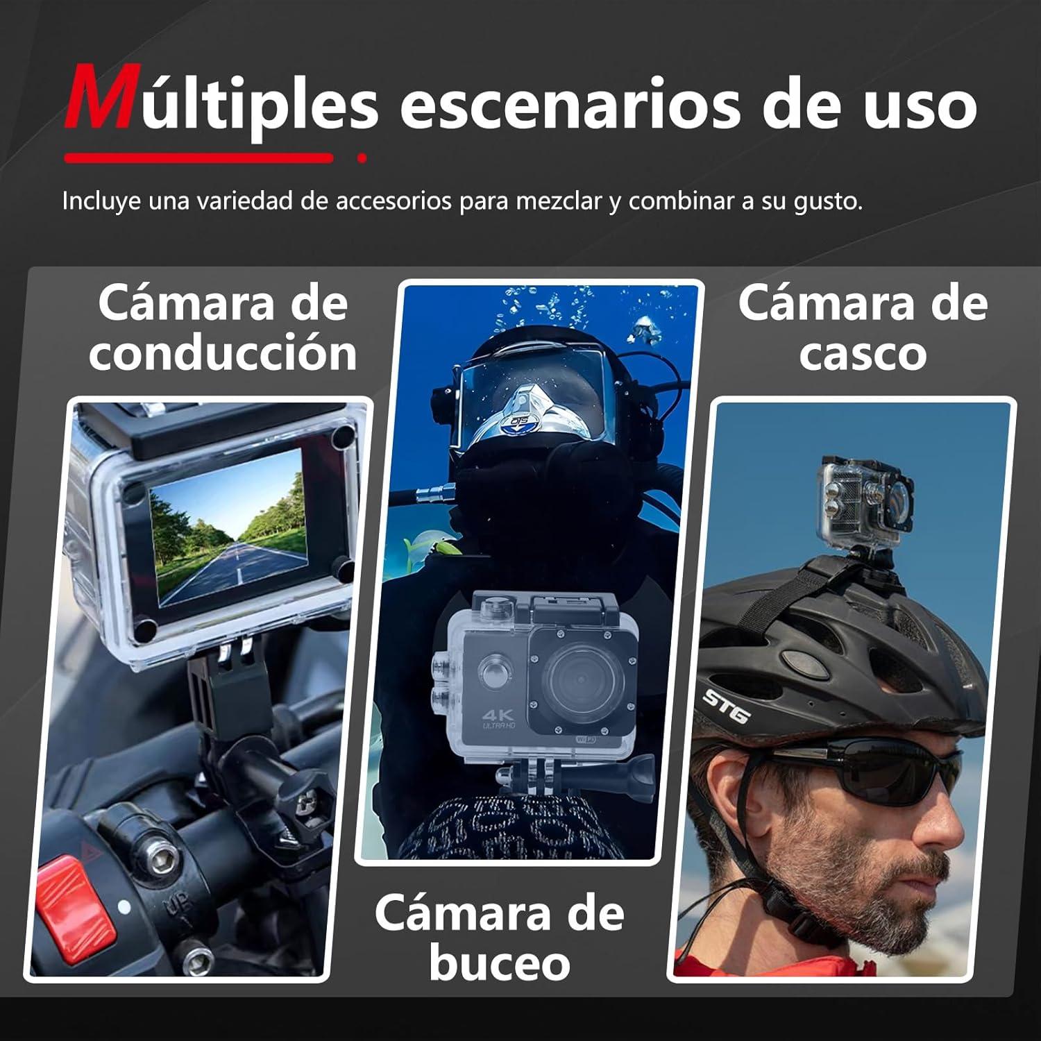 Cámara de Acción 4K Sanpyl 16MP Submarina 30m Pantalla 2"