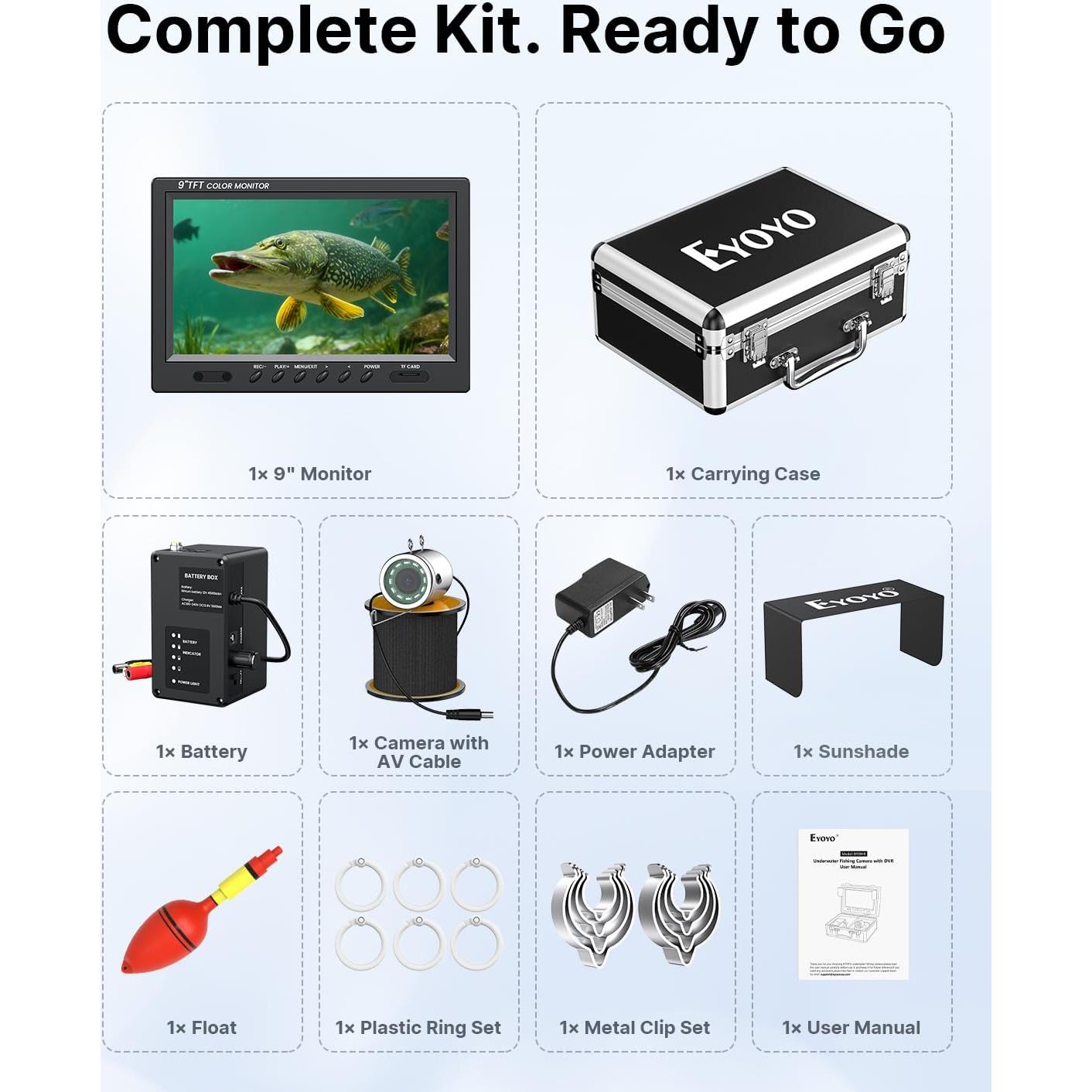 Cámara de Pesca Submarina Eyoyo 9" 1080P con DVR y 12 Luces IR