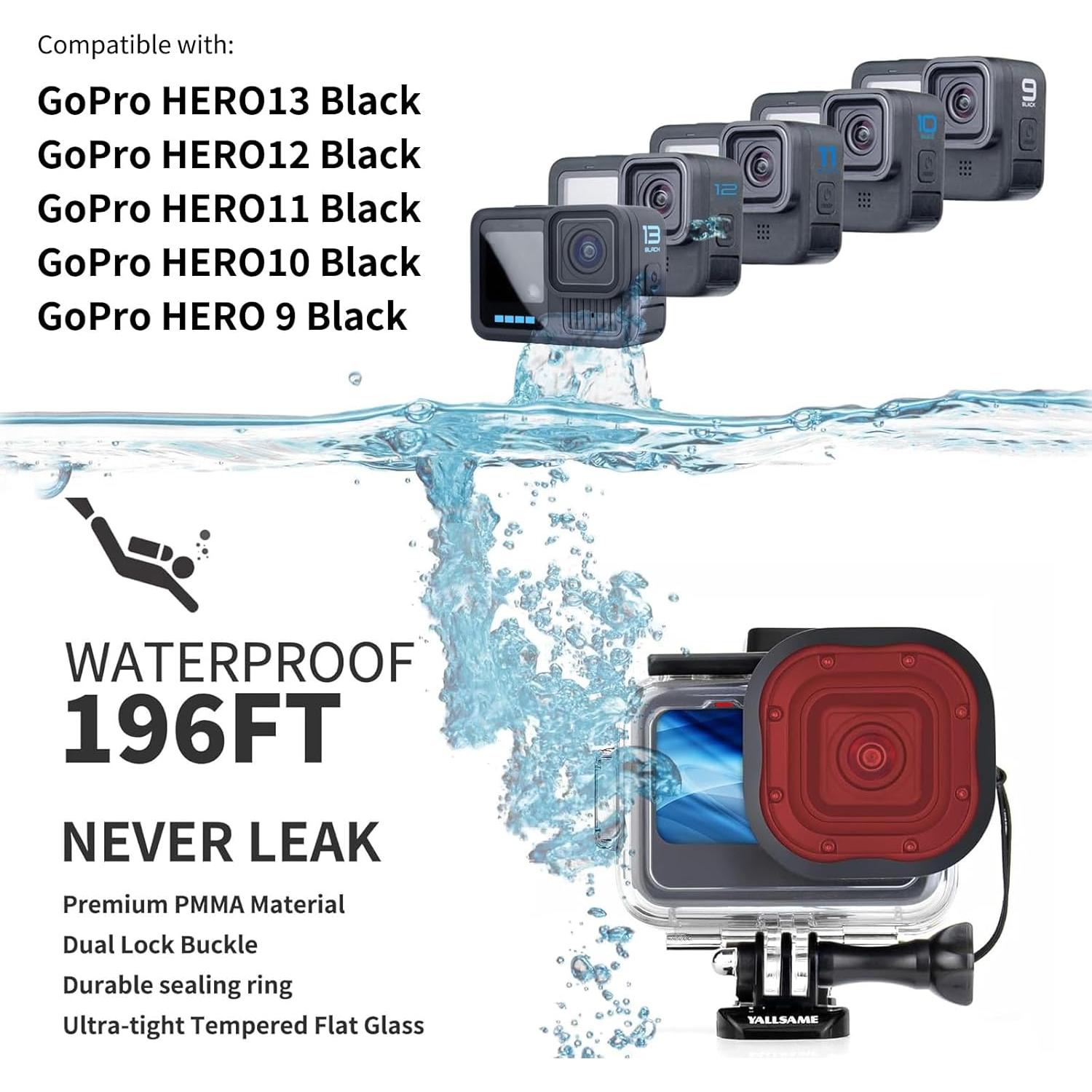 Funda Impermeable YALLSAME para GoPro Hero 9 10 11 12 13 60m