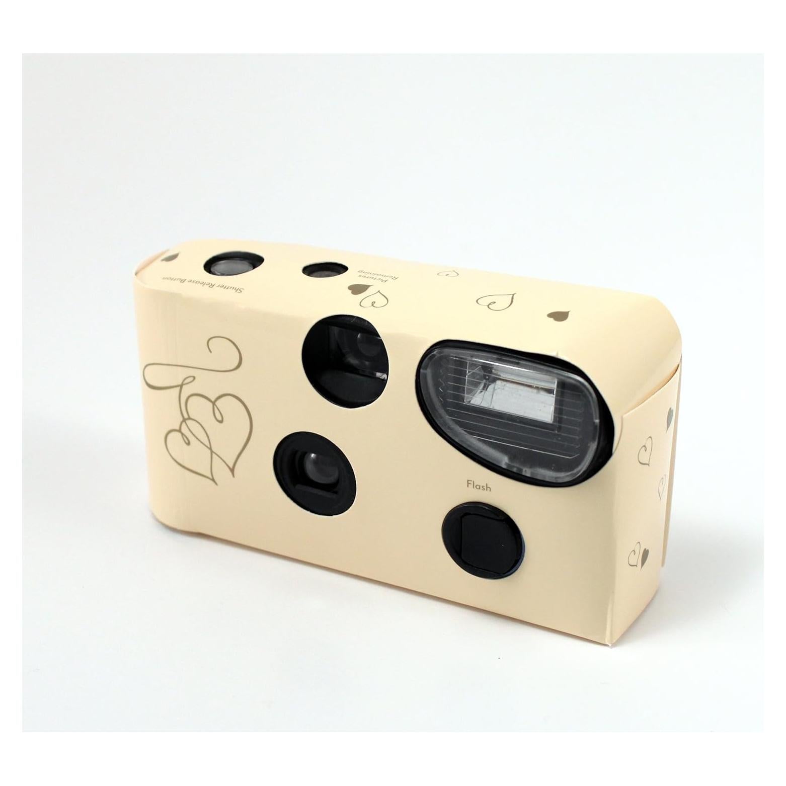 Cámara desechable Weddingstar 16 exposiciones corazones dorados