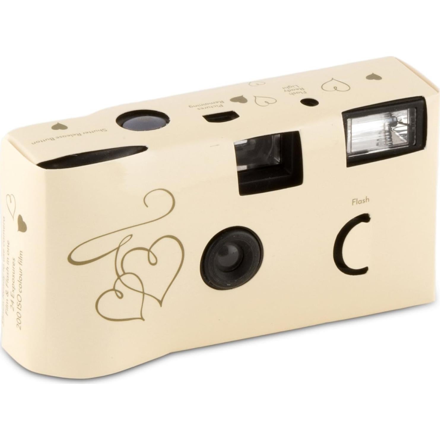 Cámara desechable Weddingstar 16 exposiciones corazones dorados