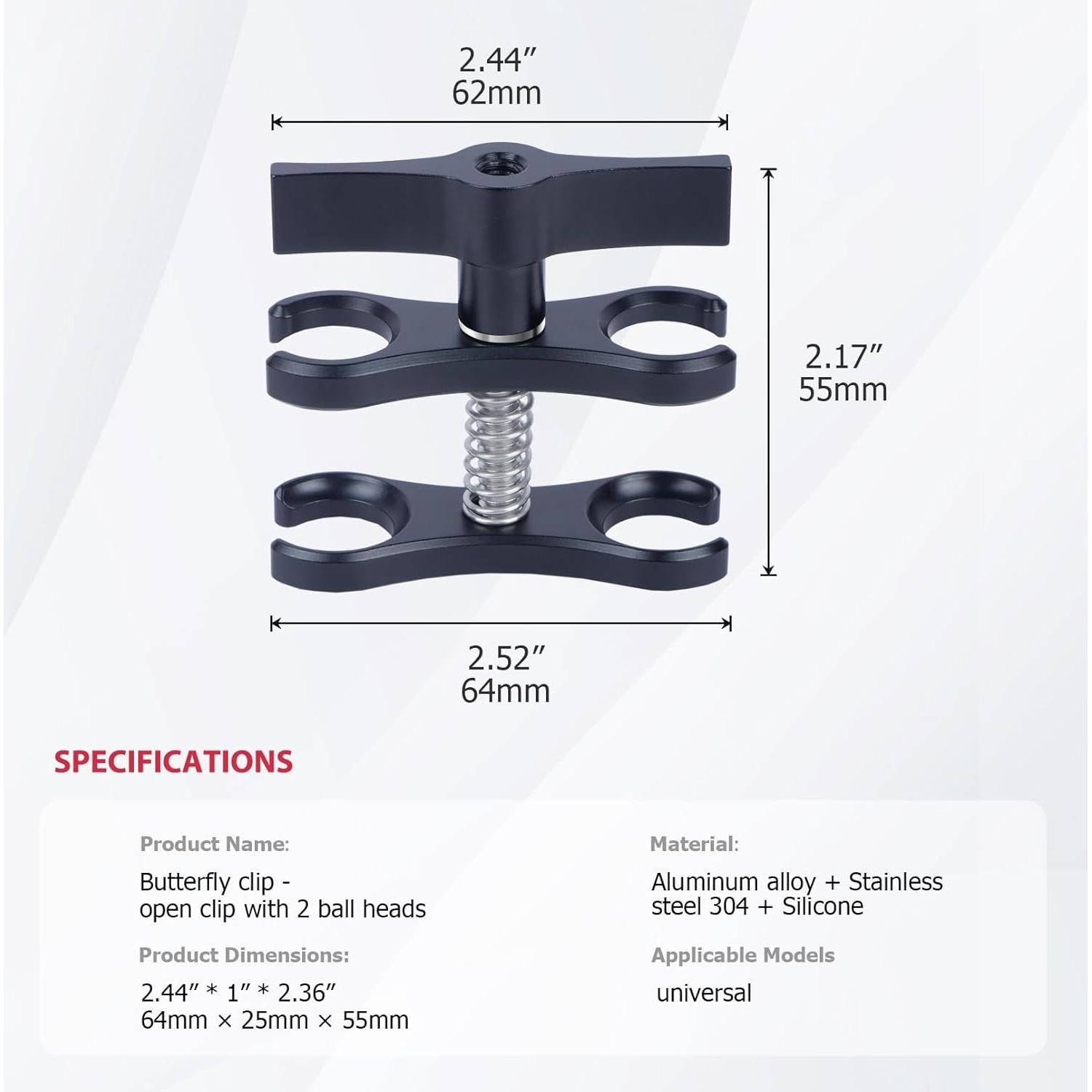 Soporte Clip Mariposa Doble Cabeza Esférica Mechrig 63151A