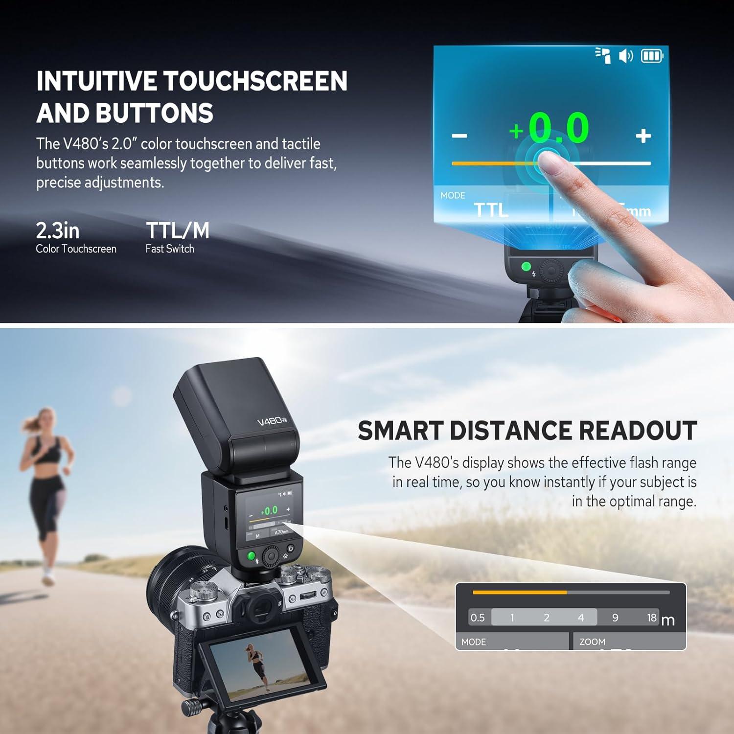 Flash Godox V480-O para Olympus y Panasonic, GN50, 650 Flashes