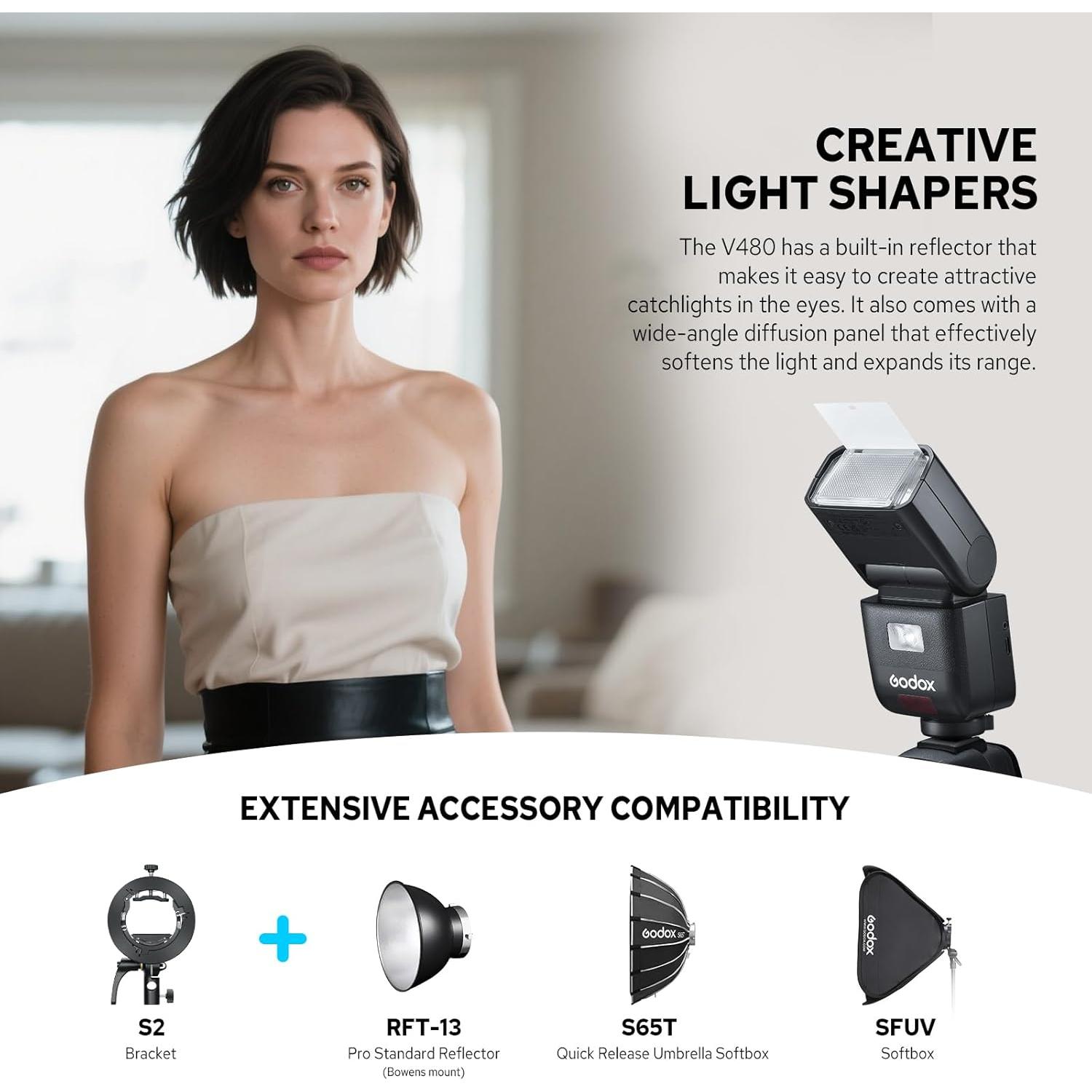 Flash Godox V480-O para Olympus y Panasonic, GN50, 650 Flashes