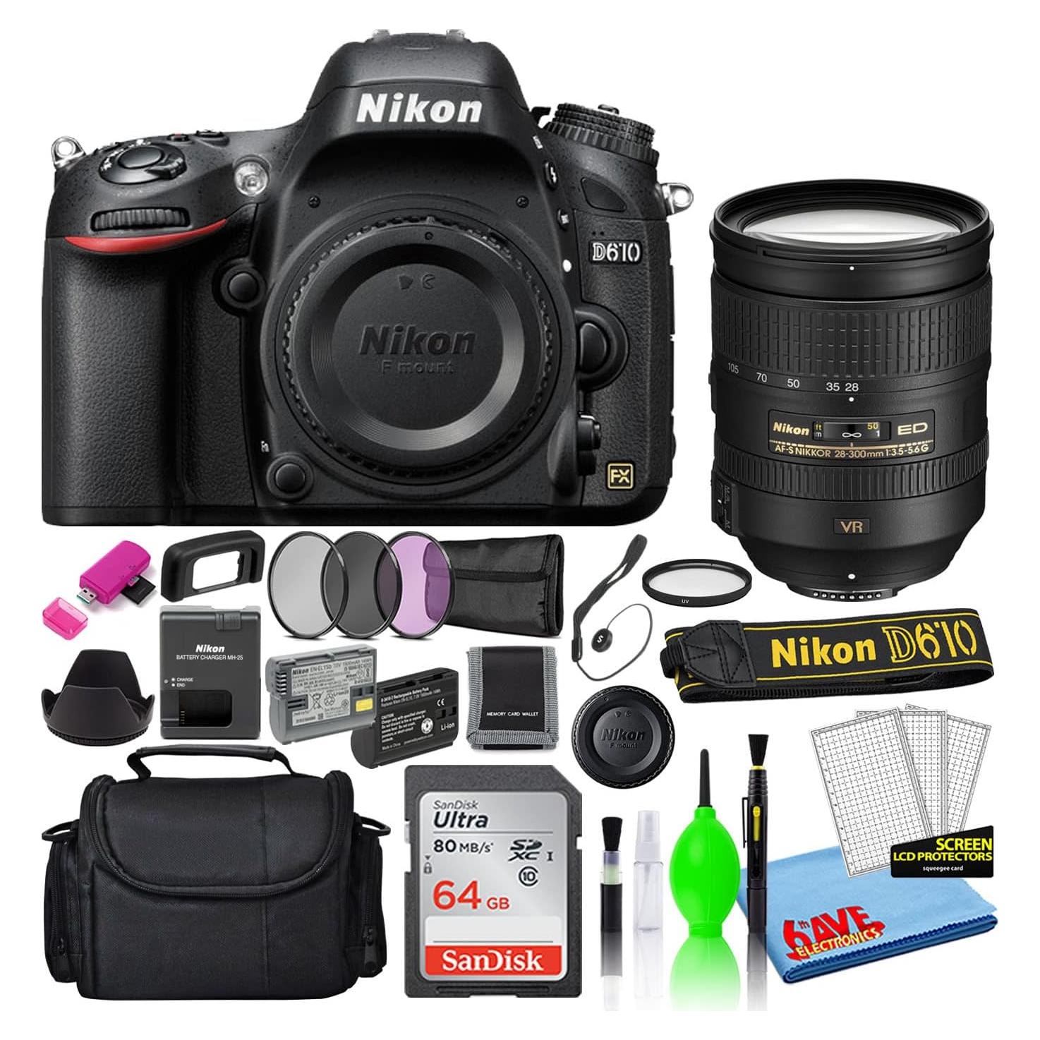 Cámara DSLR Nikon D610 24.3MP con Lente 28-300mm y Accesorios