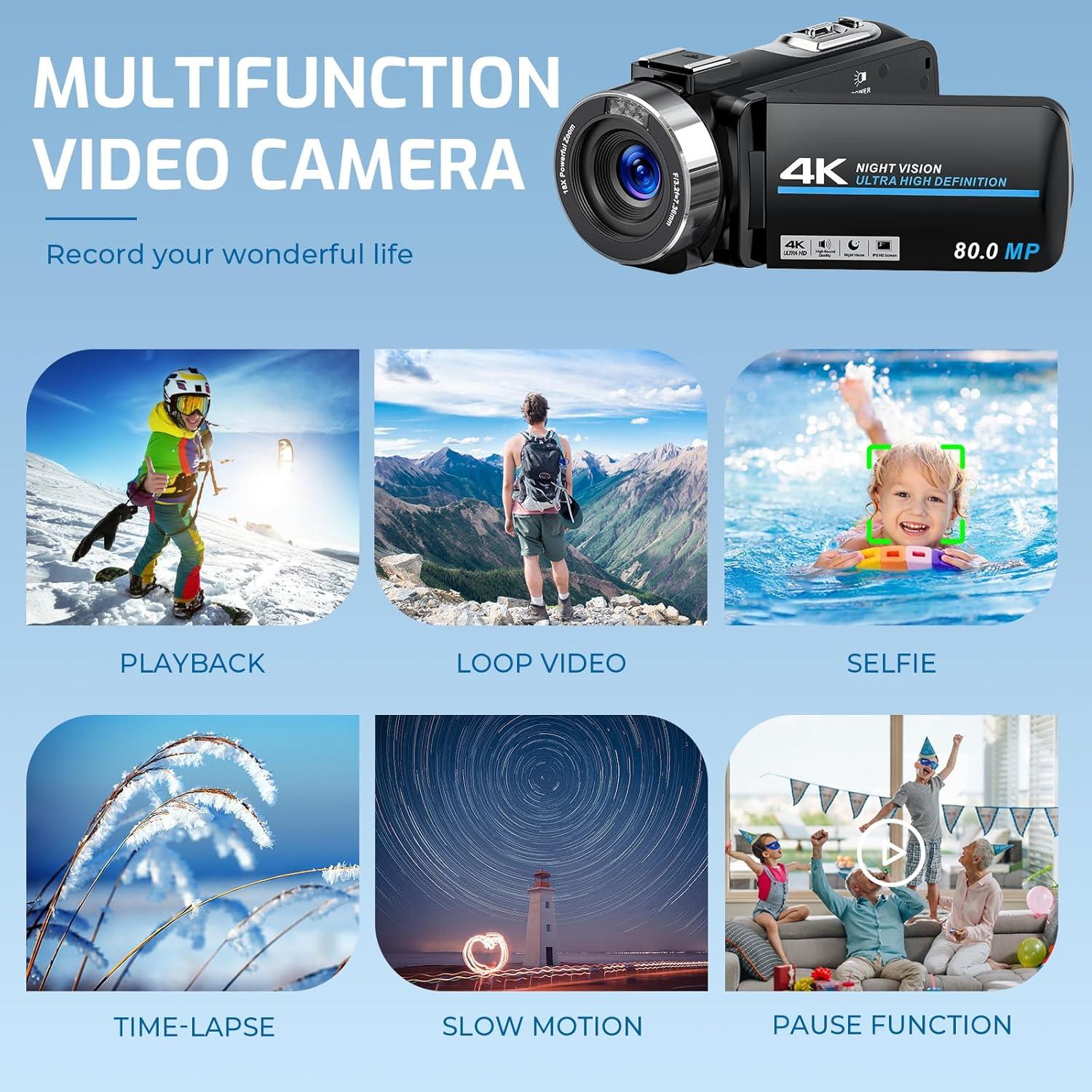 Cámara de Video 4K Ultra HD THPACIP DV108 80MP Zoom 18X