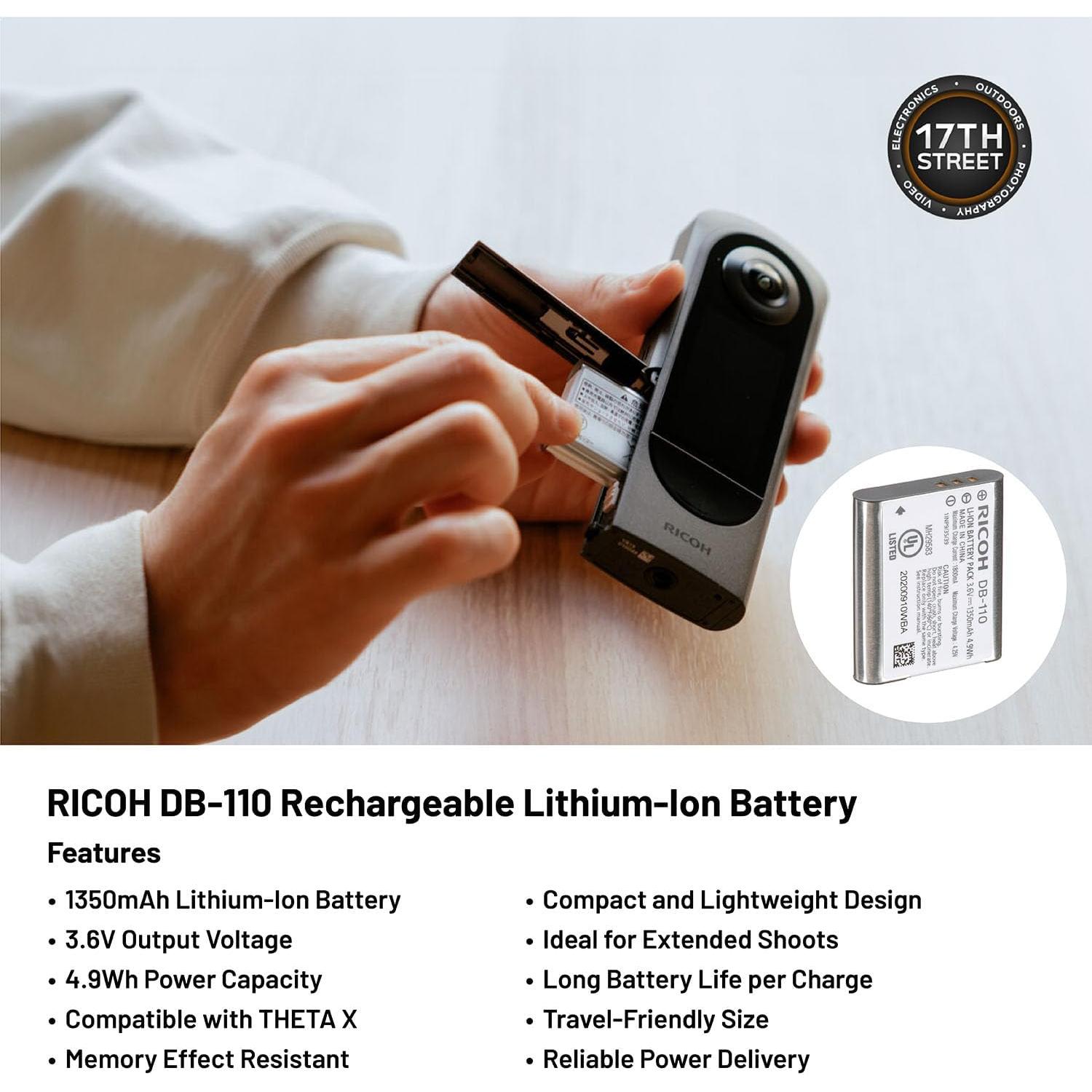 Cámara Ricoh Theta X 360° 5.7K 48MP + Batería Extra 1350mAh