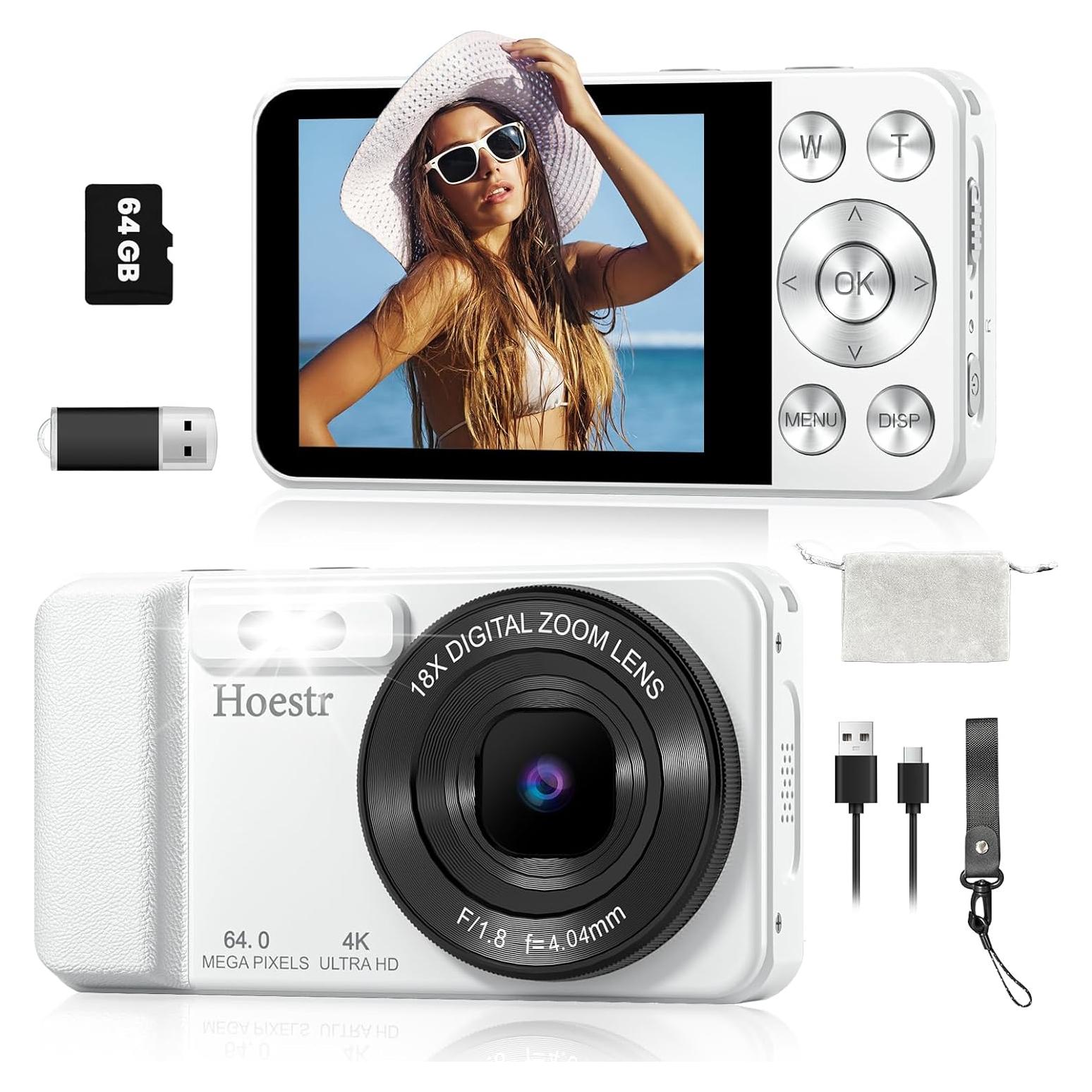 Cámara Digital Compacta Hoestr A60 64MP 4K 18x Zoom con 64GB