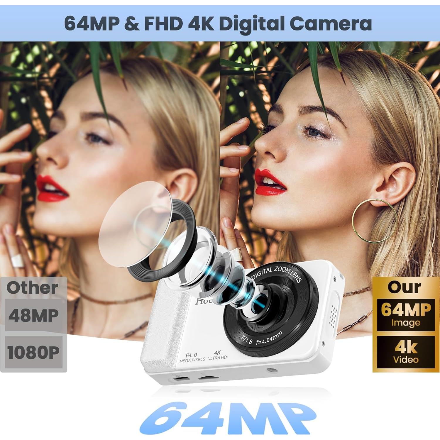 Cámara Digital Compacta Hoestr A60 64MP 4K 18x Zoom con 64GB