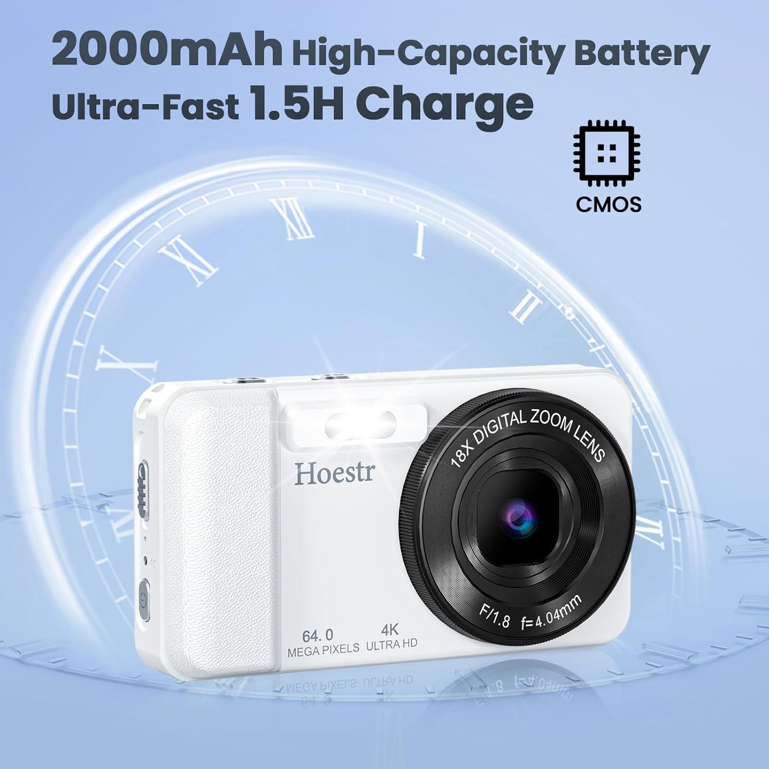 Cámara Digital Compacta Hoestr A60 64MP 4K 18x Zoom con 64GB