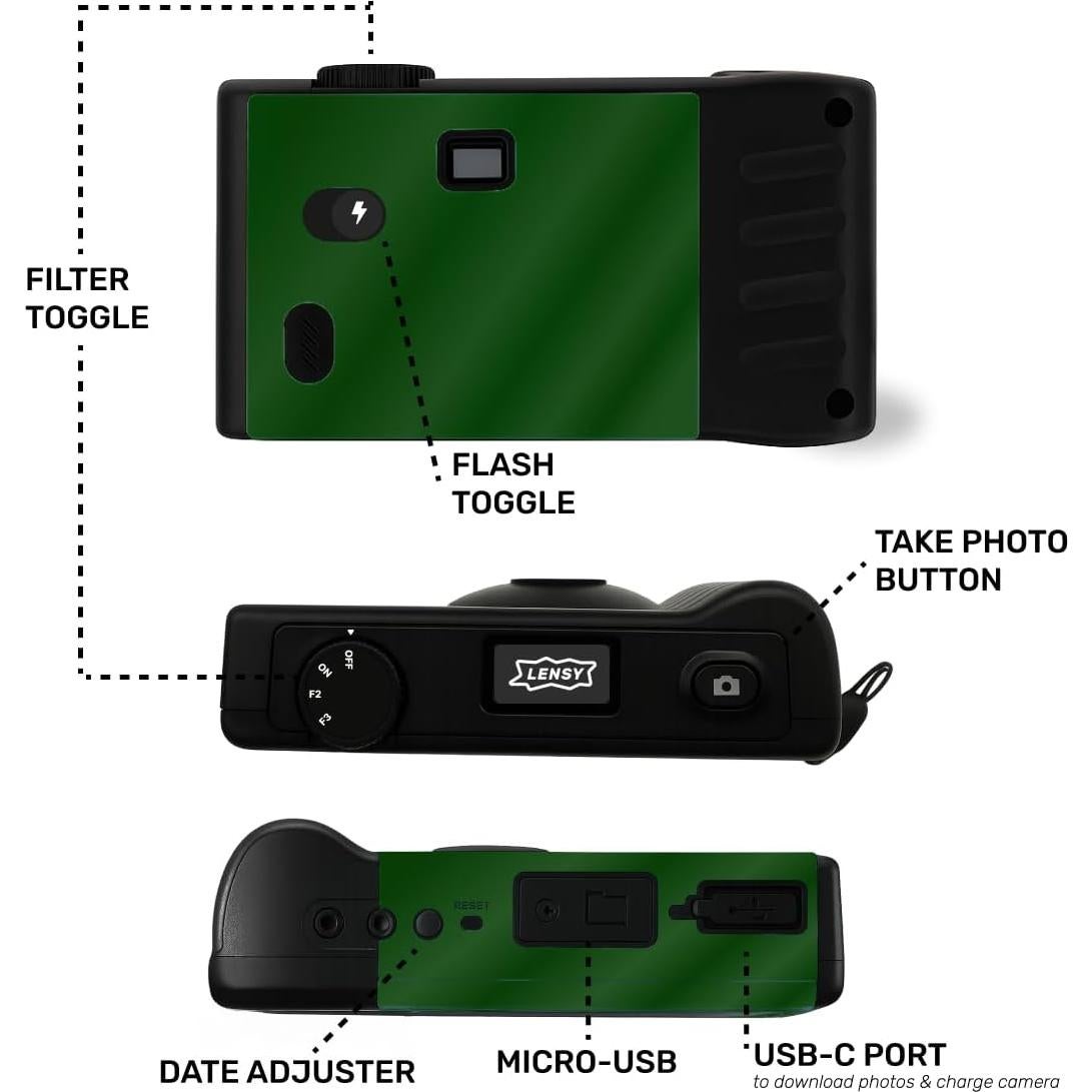 Cámara Digital Sin Pantalla Lensy Verde Bosque 8MP 4 Filtros