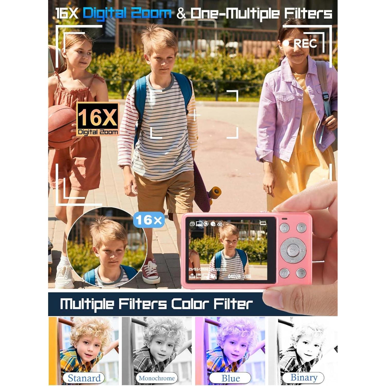 Cámara Digital 4K AIRSMIL Rosa 64MP 18X Zoom Compacta