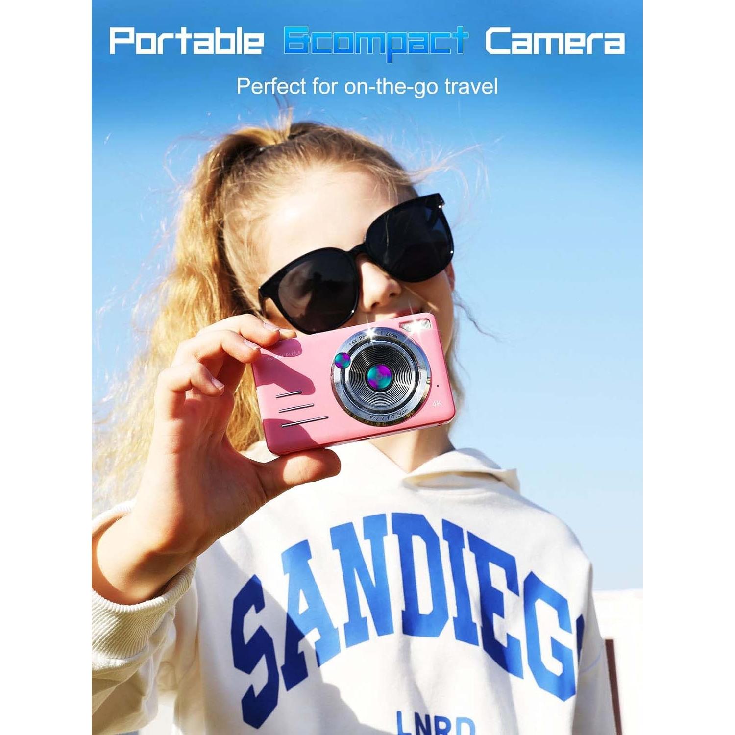 Cámara Digital 4K AIRSMIL Rosa 64MP 18X Zoom Compacta