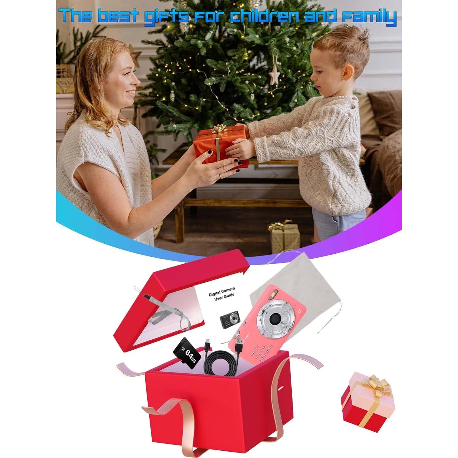 Cámara Digital 4K AIRSMIL Rosa 64MP 18X Zoom Compacta