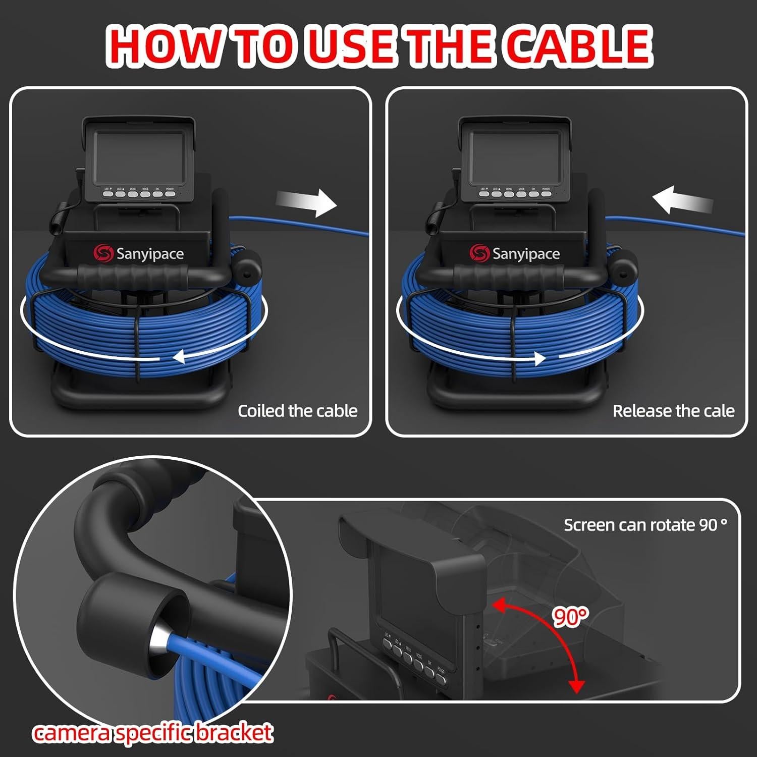 Cámara de Alcantarillado Sanyipace 50M, Inspección 17mm, 4.3"