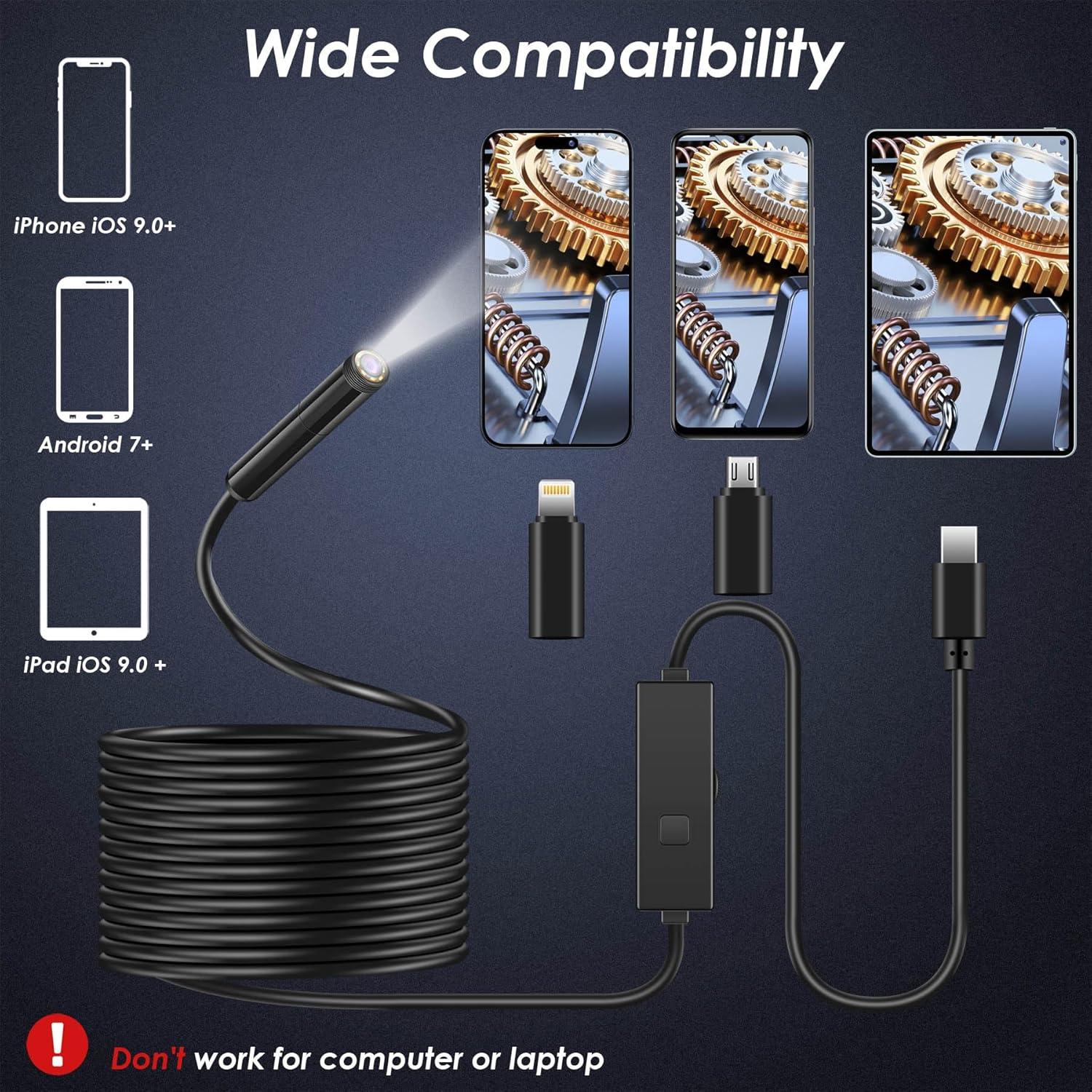 Cámara Endoscopio Industrial 1920P HD 5m IP67 con LED