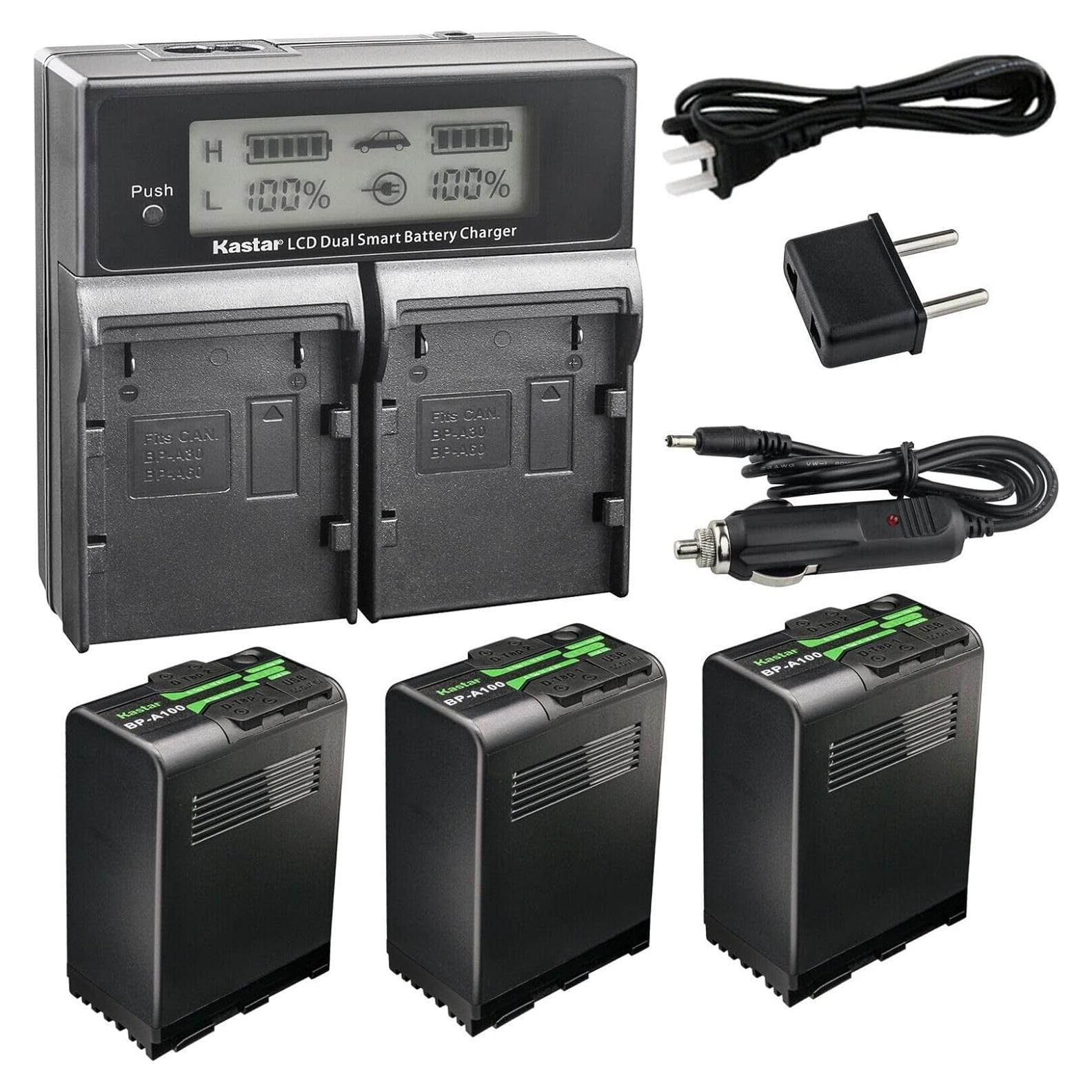 Baterías Kastar 3-Pack BP-A100 + Cargador CH04 para Canon