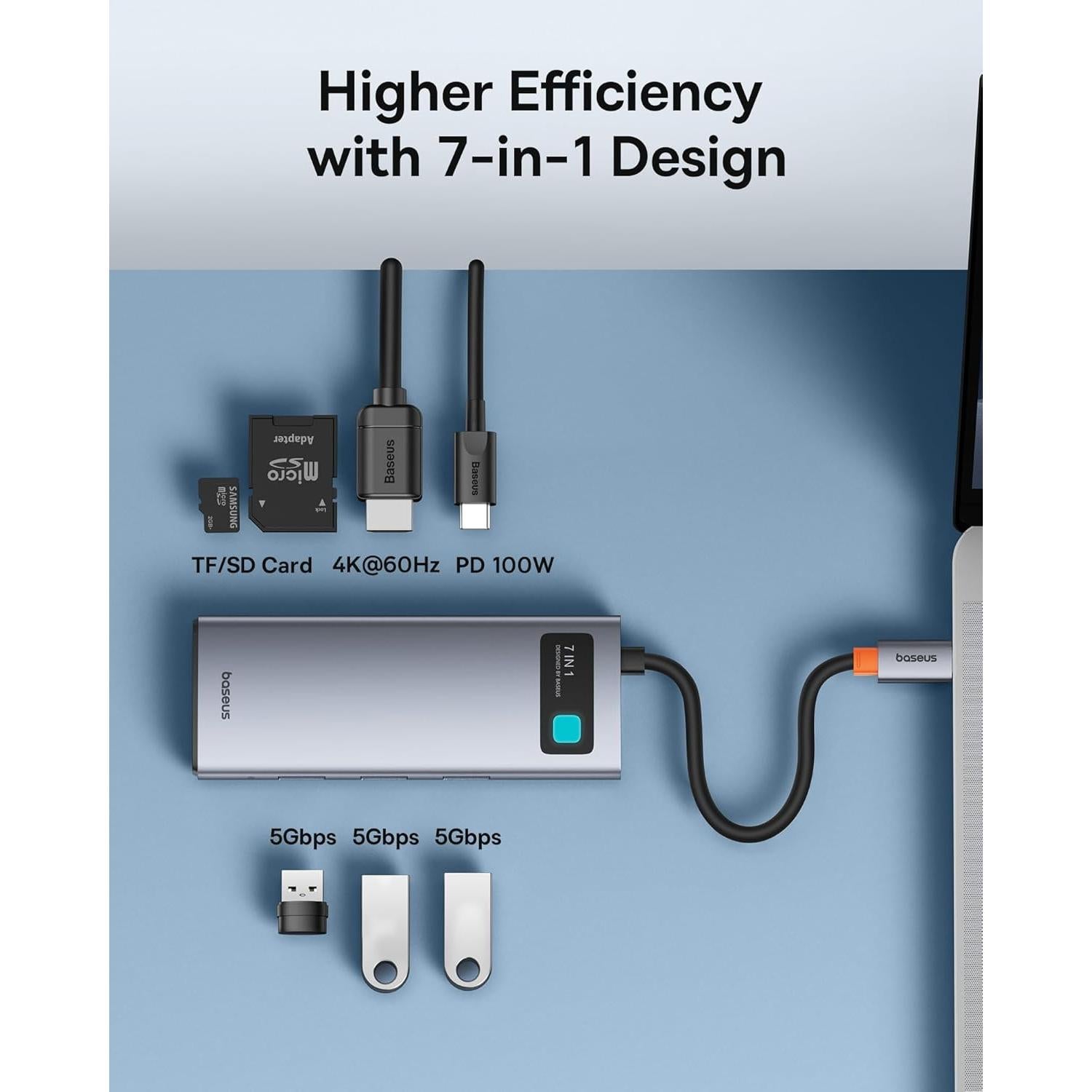 Baseus Hub USB C 7 en 1 con HDMI 4K y 3 USB-A