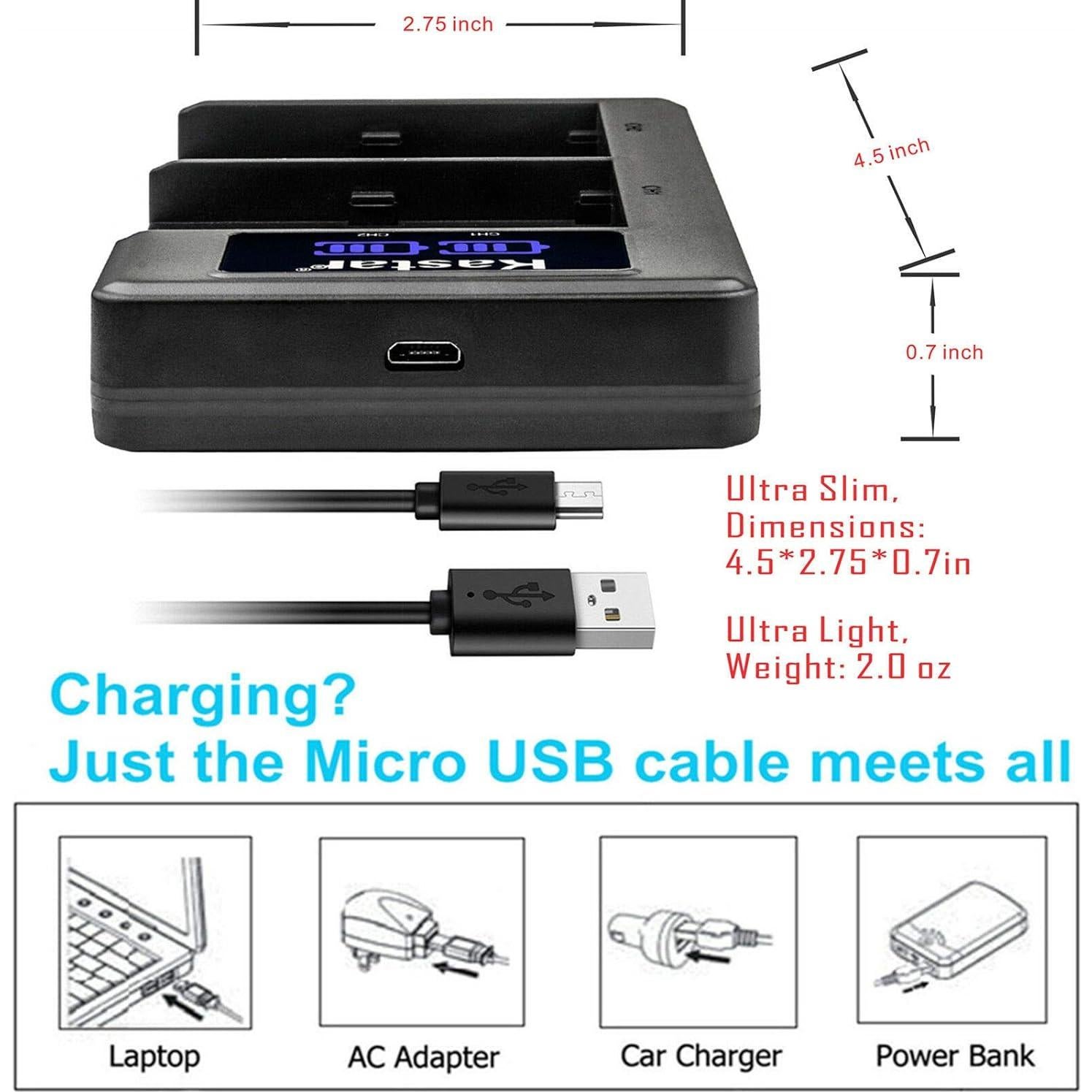 Kastar Cargador USB + 4 Baterías LP-E6 2950mAh para Cámaras