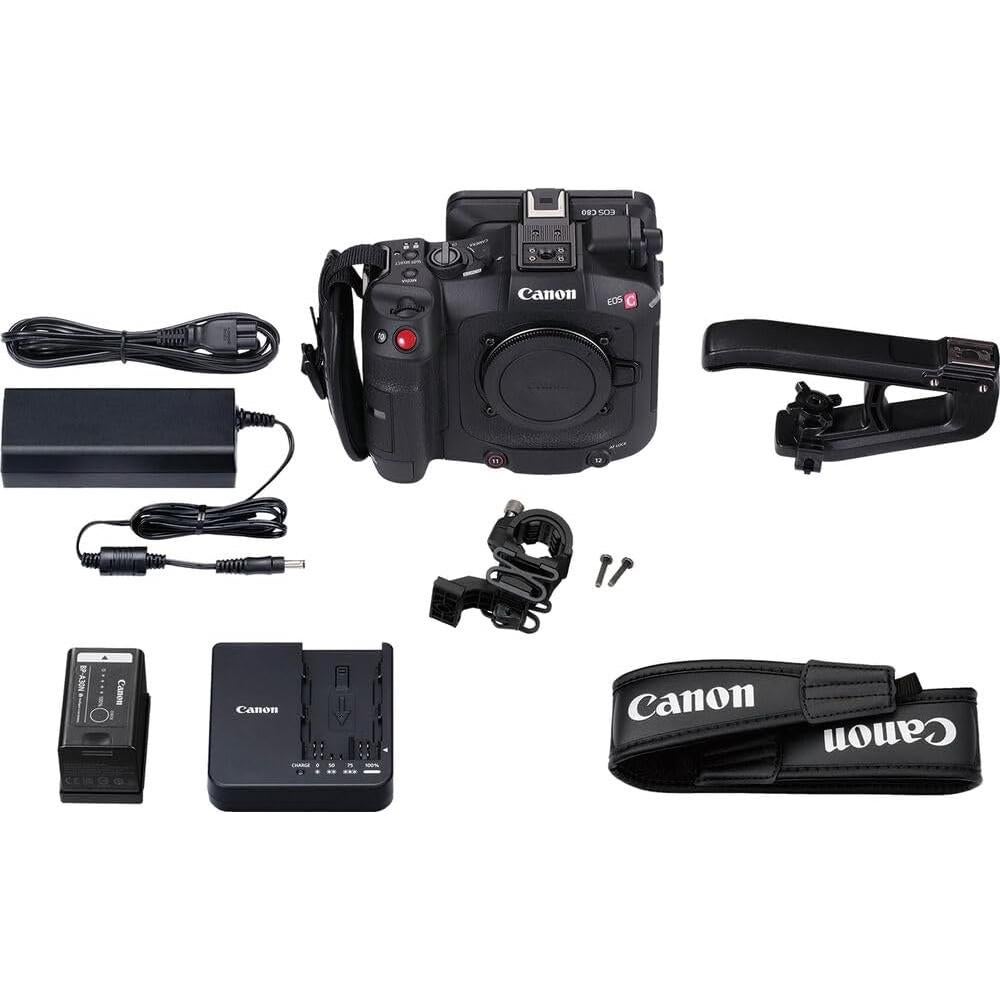 Canon EOS C80 6K Full-Frame Cinema Camera (Canon RF) (6389C002) + Canon RF 24-70mm Lens + 128GB Memory Card + LED Light + Tripod + Photo Software + Lens Filter Kit + Camera Bag + More (Renewed)