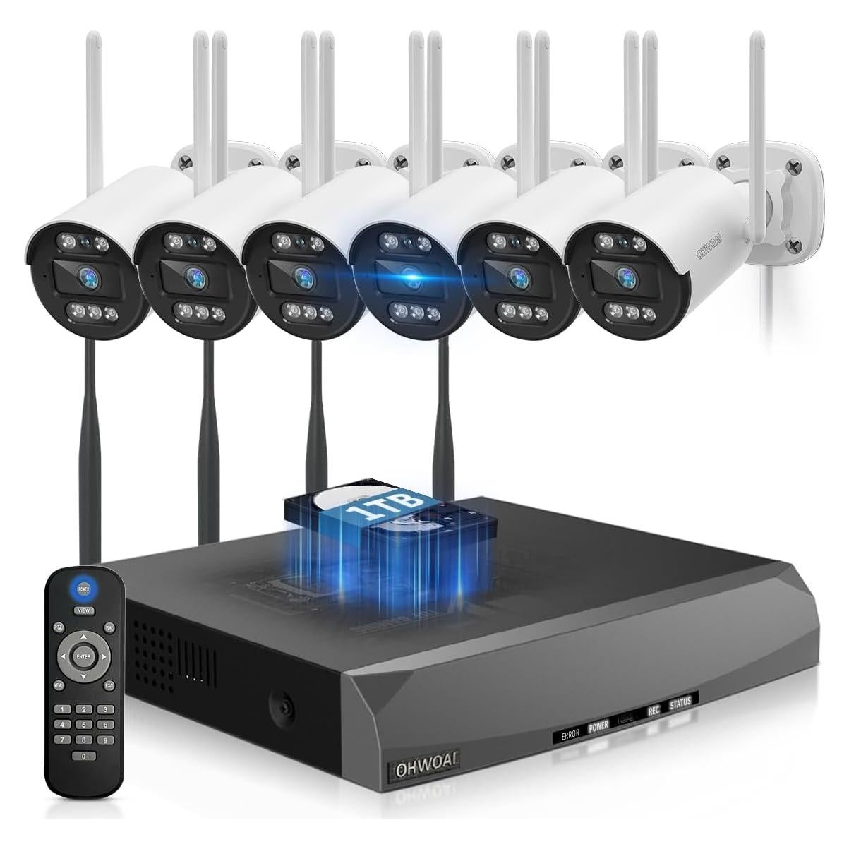 Cámara de Seguridad Inalámbrica OHWOAI 130° Gran Angular con Audio