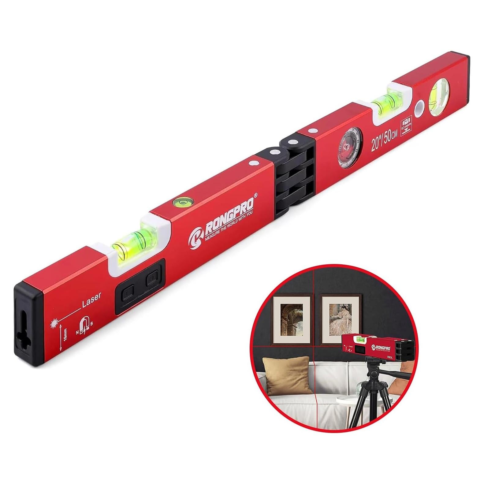 Nivel Magnético Plegable RONGPRO 50.8 cm con Láser 9.14 m