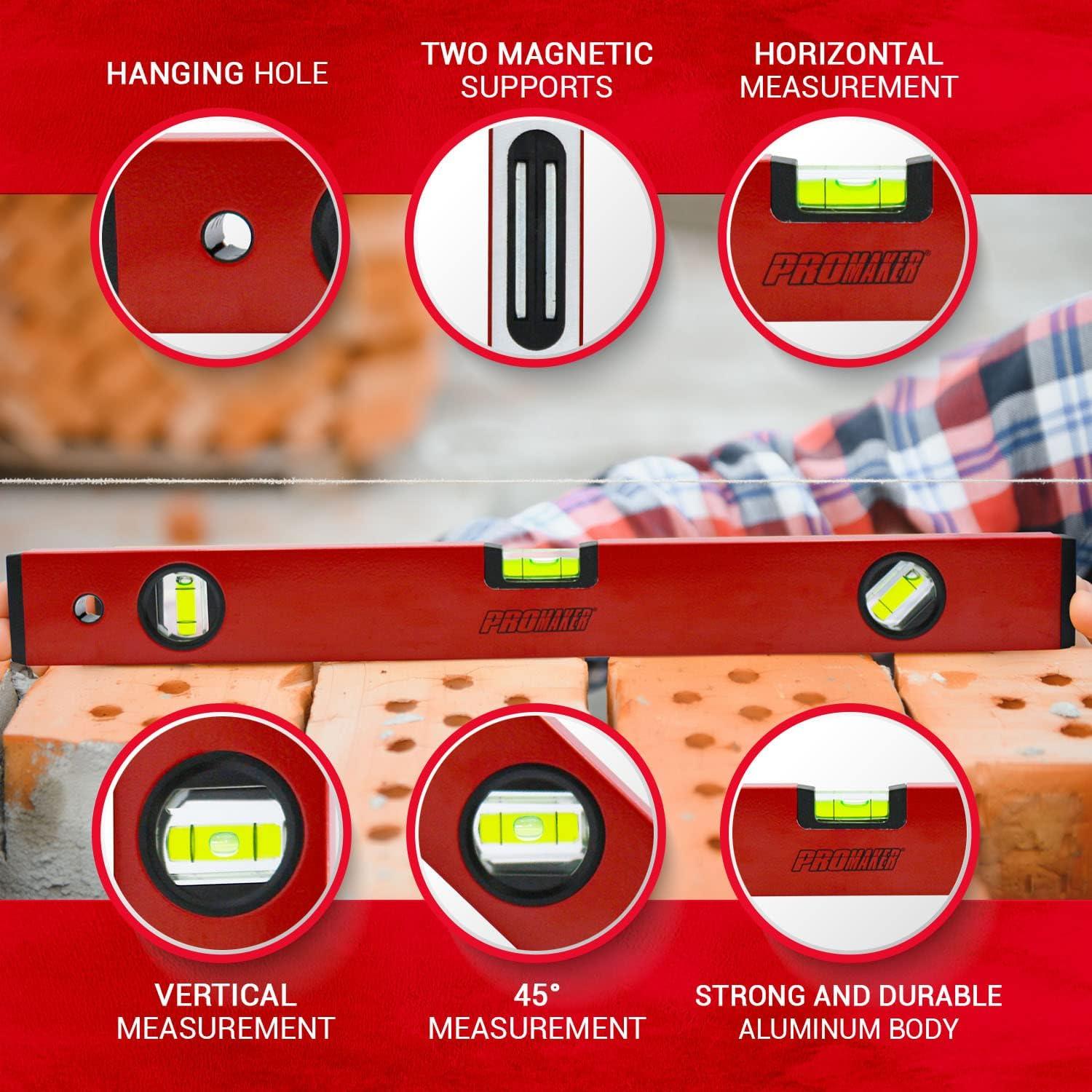 Nivel Magnético ProMaker 45° 90° 180° 18 Pulgadas Aluminio