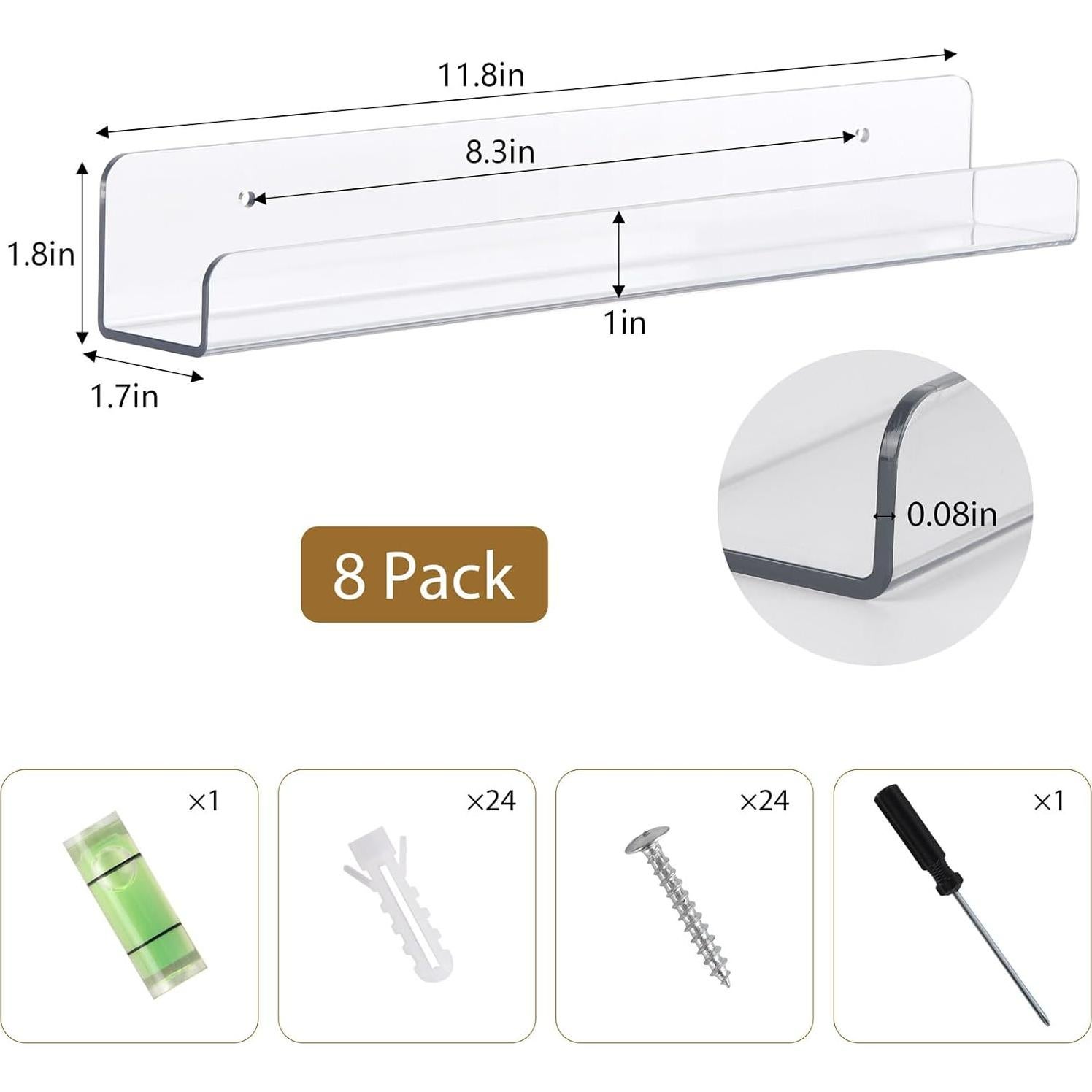 Estantes Flotantes Acrílicos Tbestmax 8 Piezas 30.48 cm