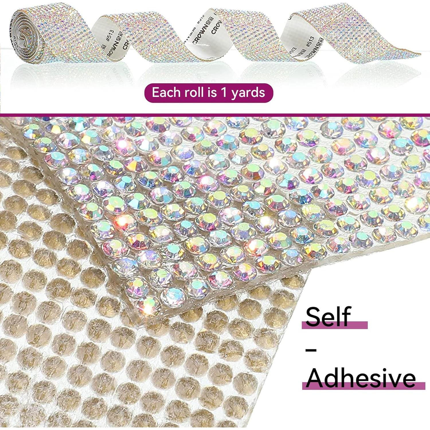 4 Rollos de Cinta de Rhinestone EANLOLY 0.91m Brillante AB