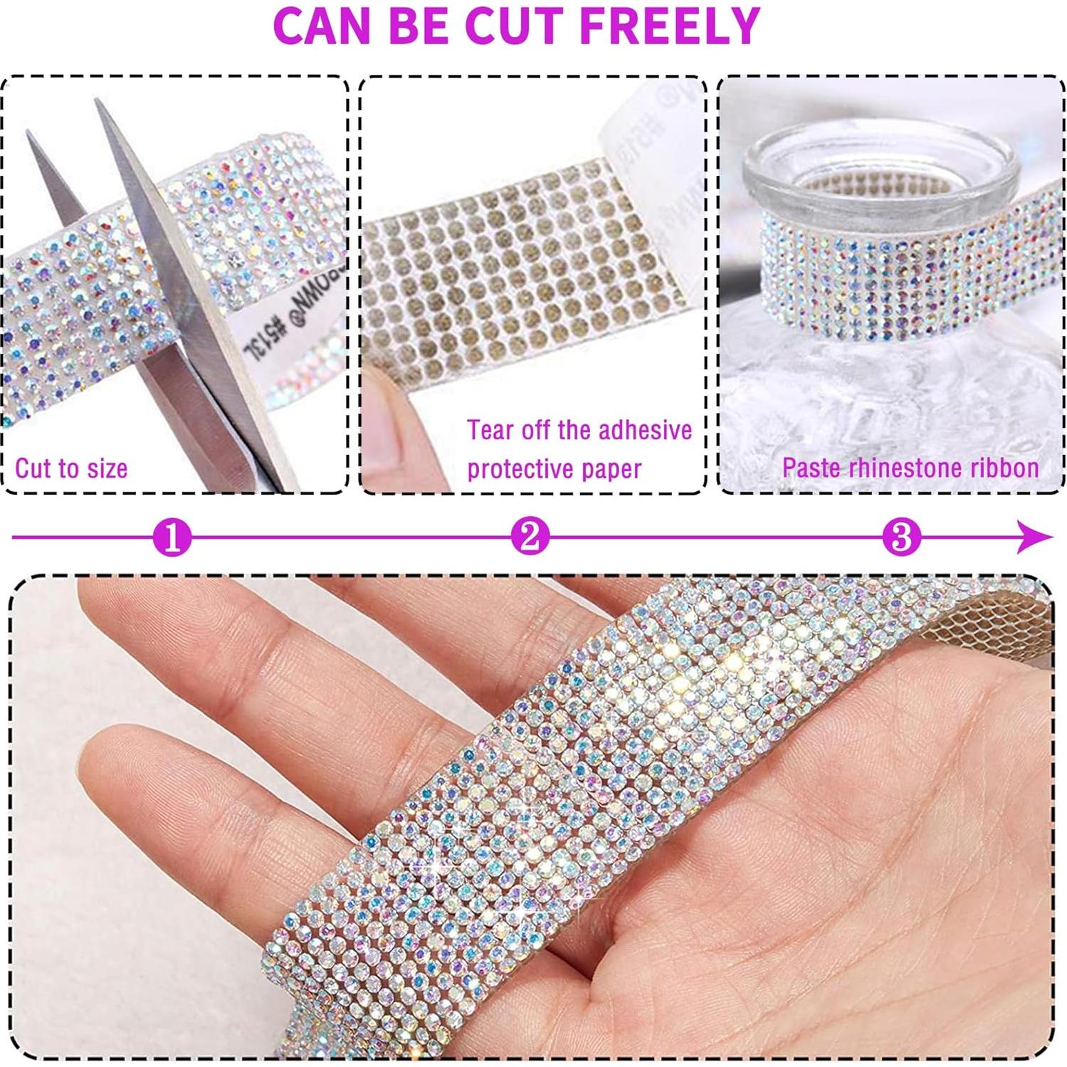 4 Rollos de Cinta de Rhinestone EANLOLY 0.91m Brillante AB