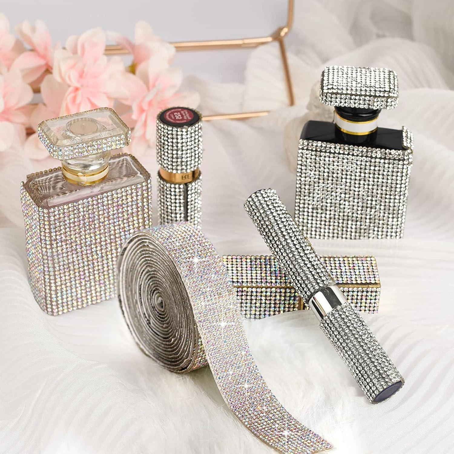 4 Rollos de Cinta de Rhinestone EANLOLY 0.91m Brillante AB