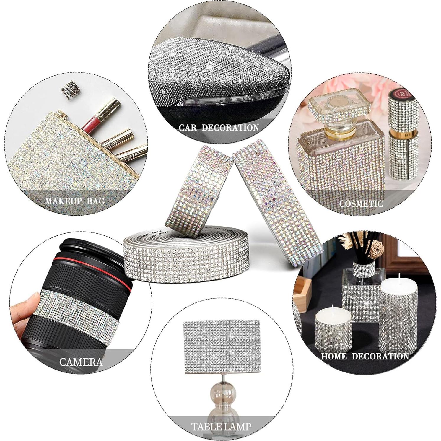 4 Rollos de Cinta de Rhinestone EANLOLY 0.91m Brillante AB