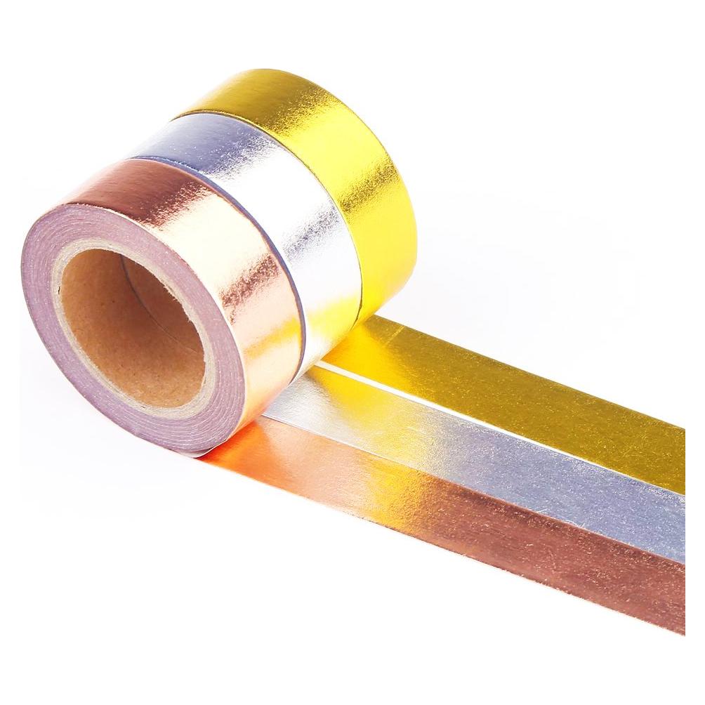 Cinta Washi Japonesa DECORA 3 Piezas Oro, Plata, Cobre 1.27cm x 10m