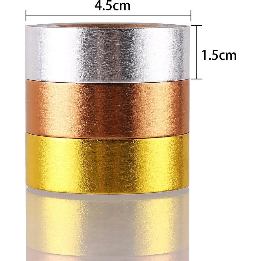 Cinta Washi Japonesa DECORA 3 Piezas Oro, Plata, Cobre 1.27cm x 10m