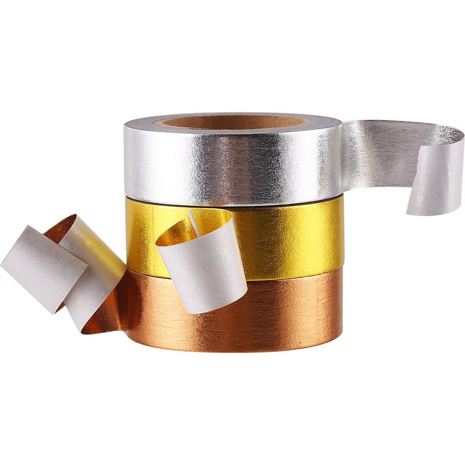 Cinta Washi Japonesa DECORA 3 Piezas Oro, Plata, Cobre 1.27cm x 10m